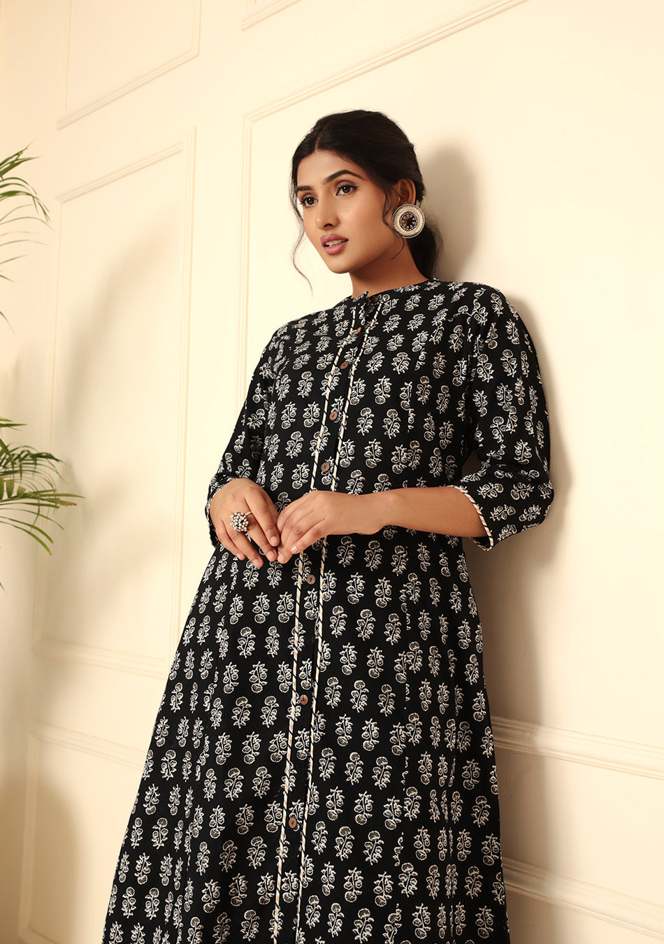 Black Cotton Classic A-Line Kurta