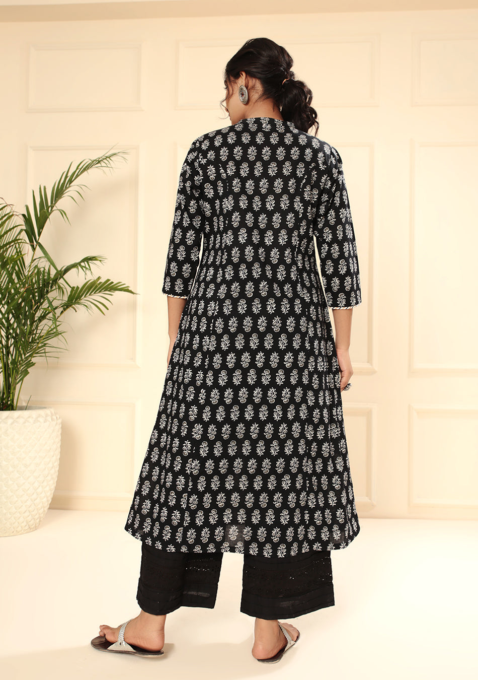 Black Cotton Classic A-Line Kurta