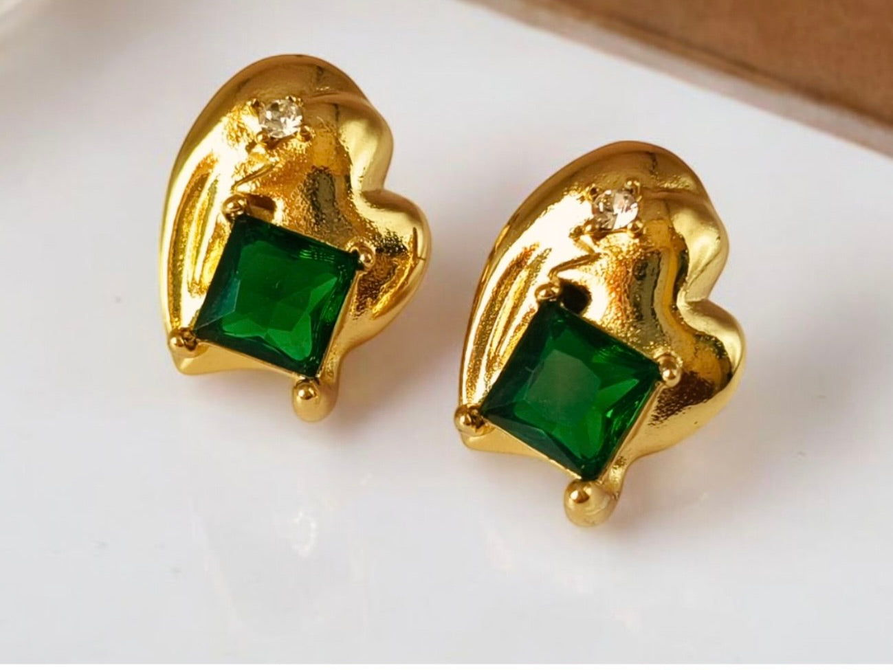 Emerald Shine Gold Studs