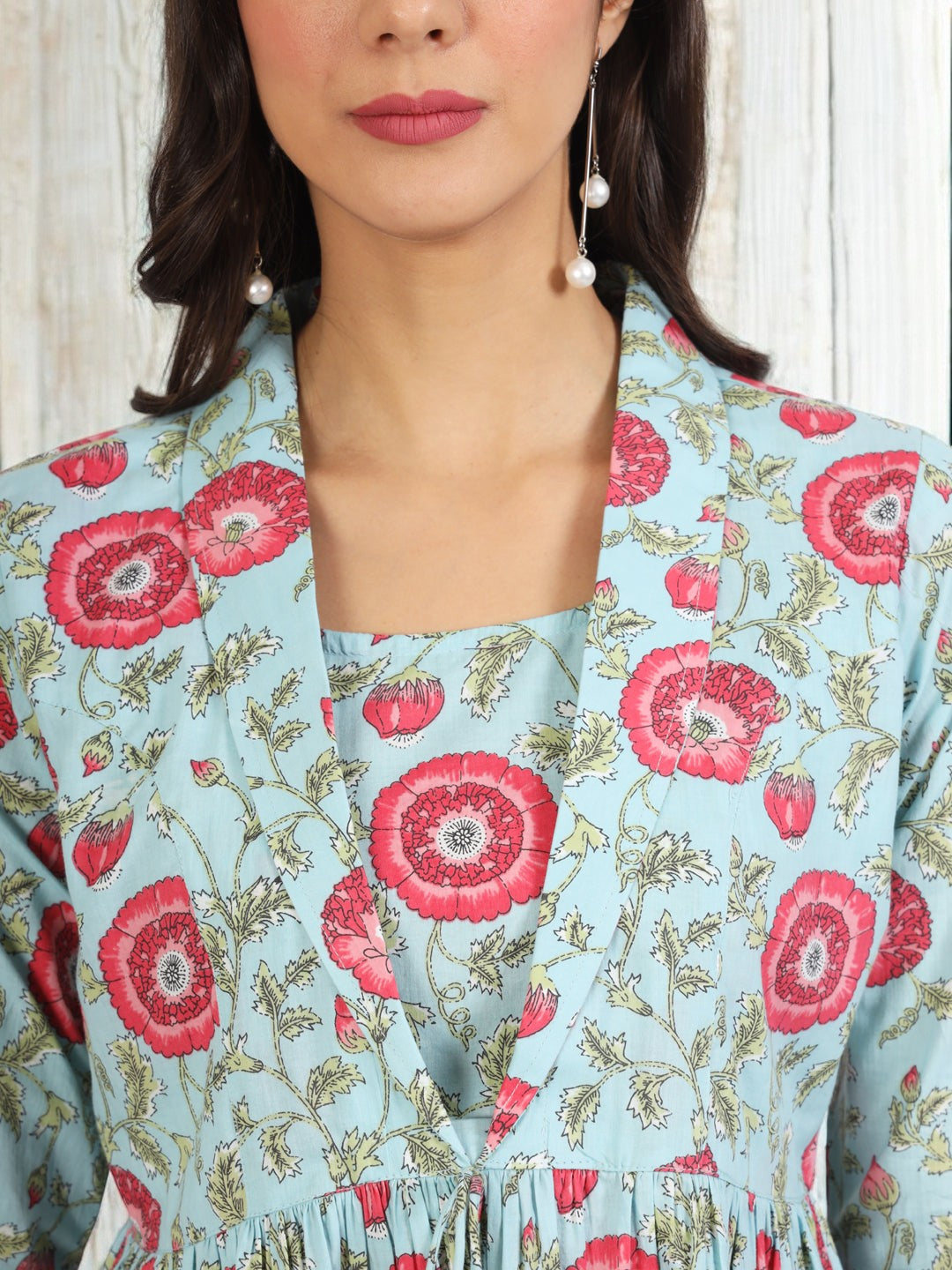 Sky Blue Floral Printed Cotton Top