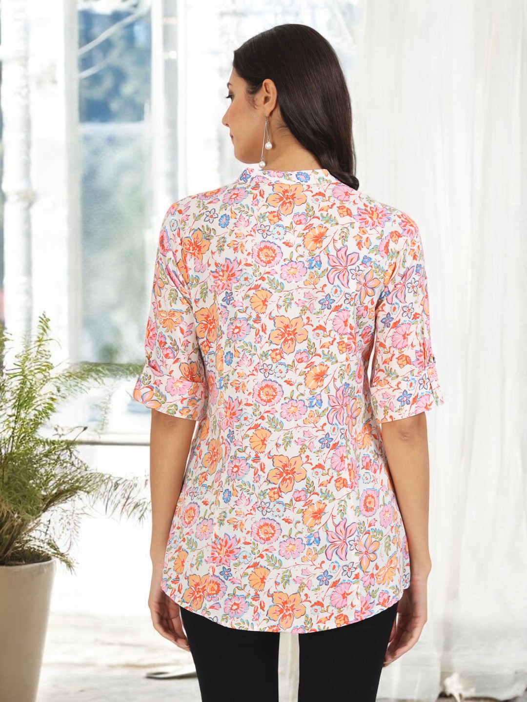 White Pink Floral Printed Rayon Top