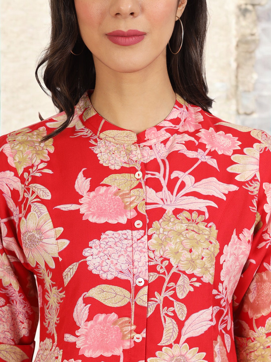 Red Floral Printed Rayon Top