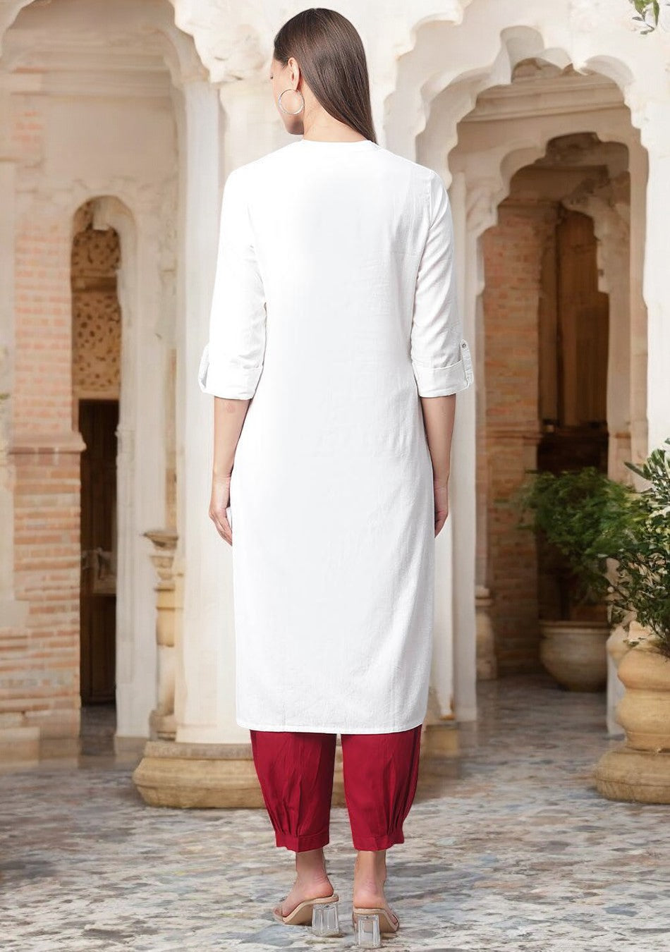 White Solid Pure Cotton Straight Kurta