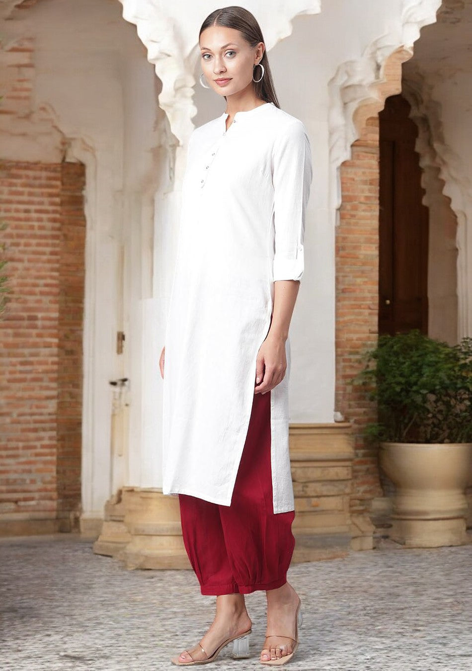 White Solid Pure Cotton Straight Kurta