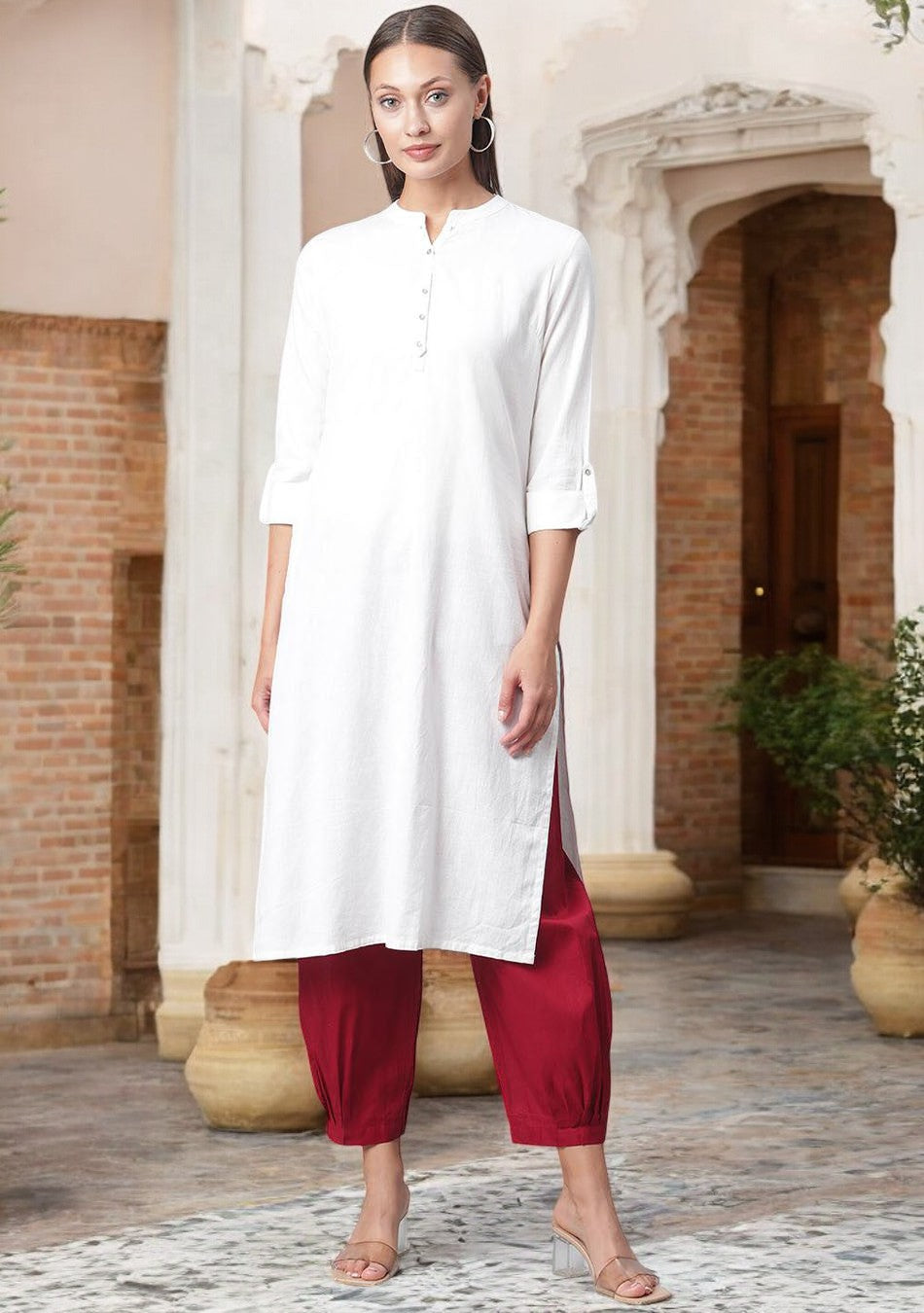 White Solid Pure Cotton Straight Kurta