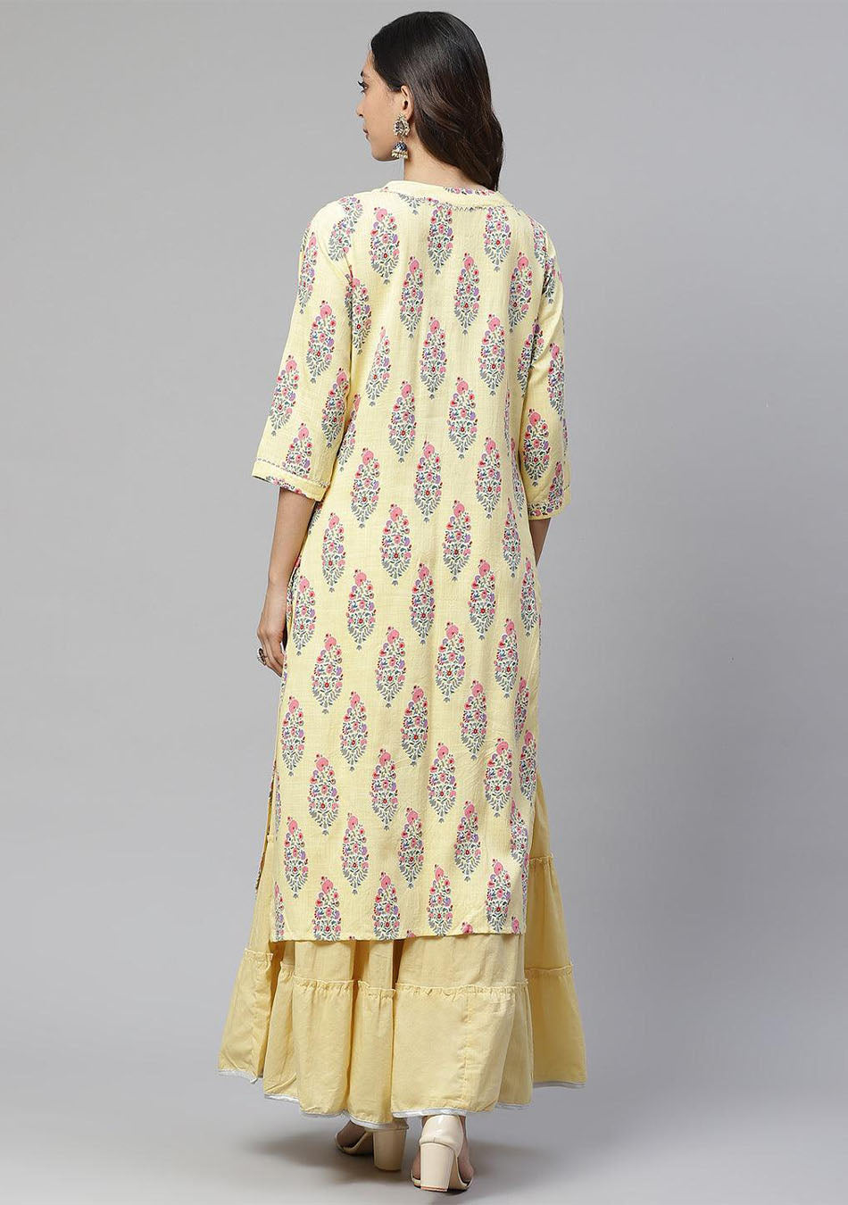 Yellow Rayon Printed Kurti Sharara Set