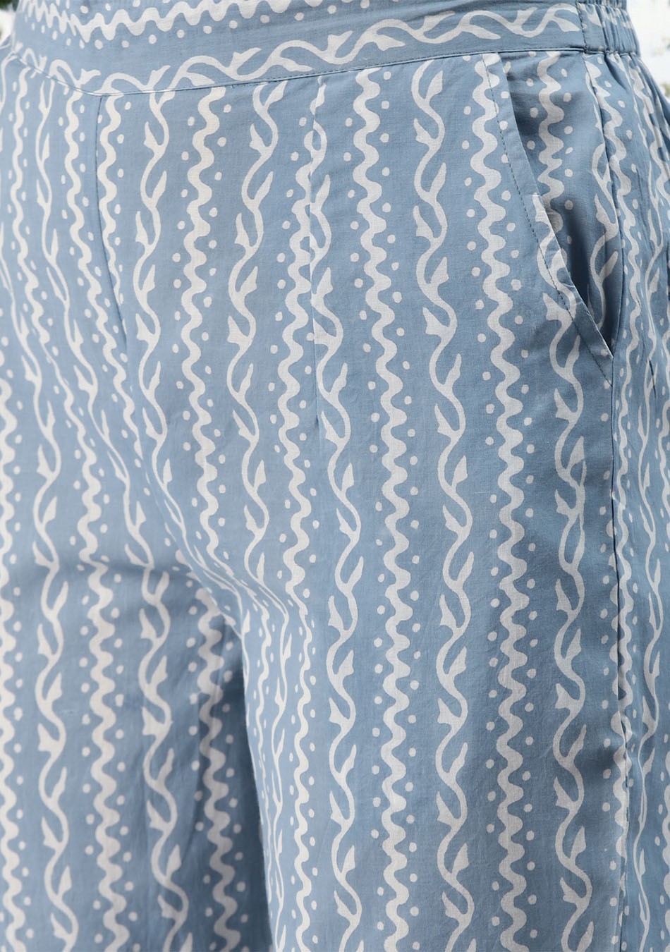 Sky Blue Print Cotton Kurta Pant Set