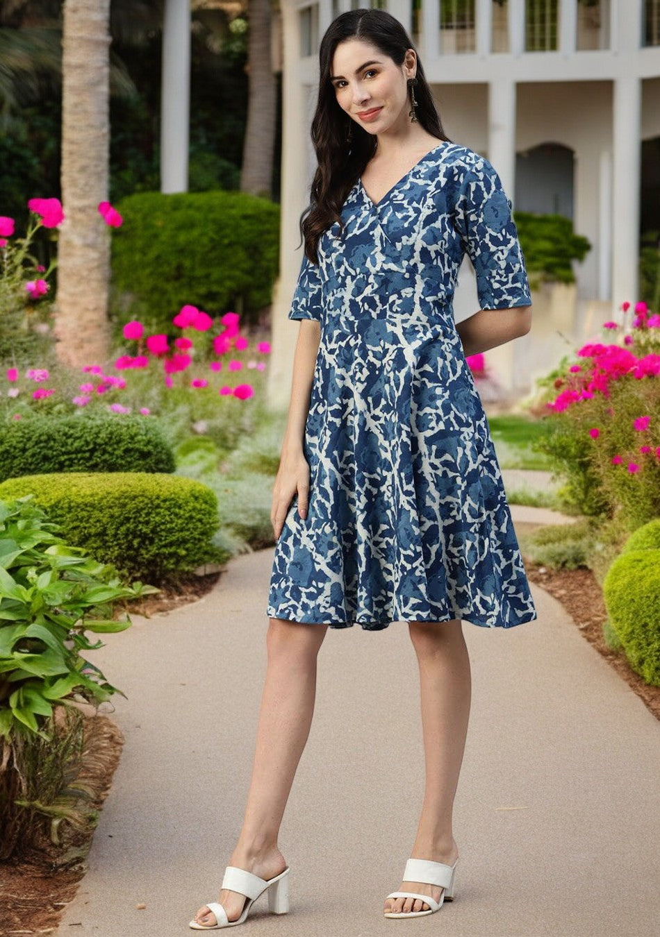 Indigo Hand Block Printed Short Dress