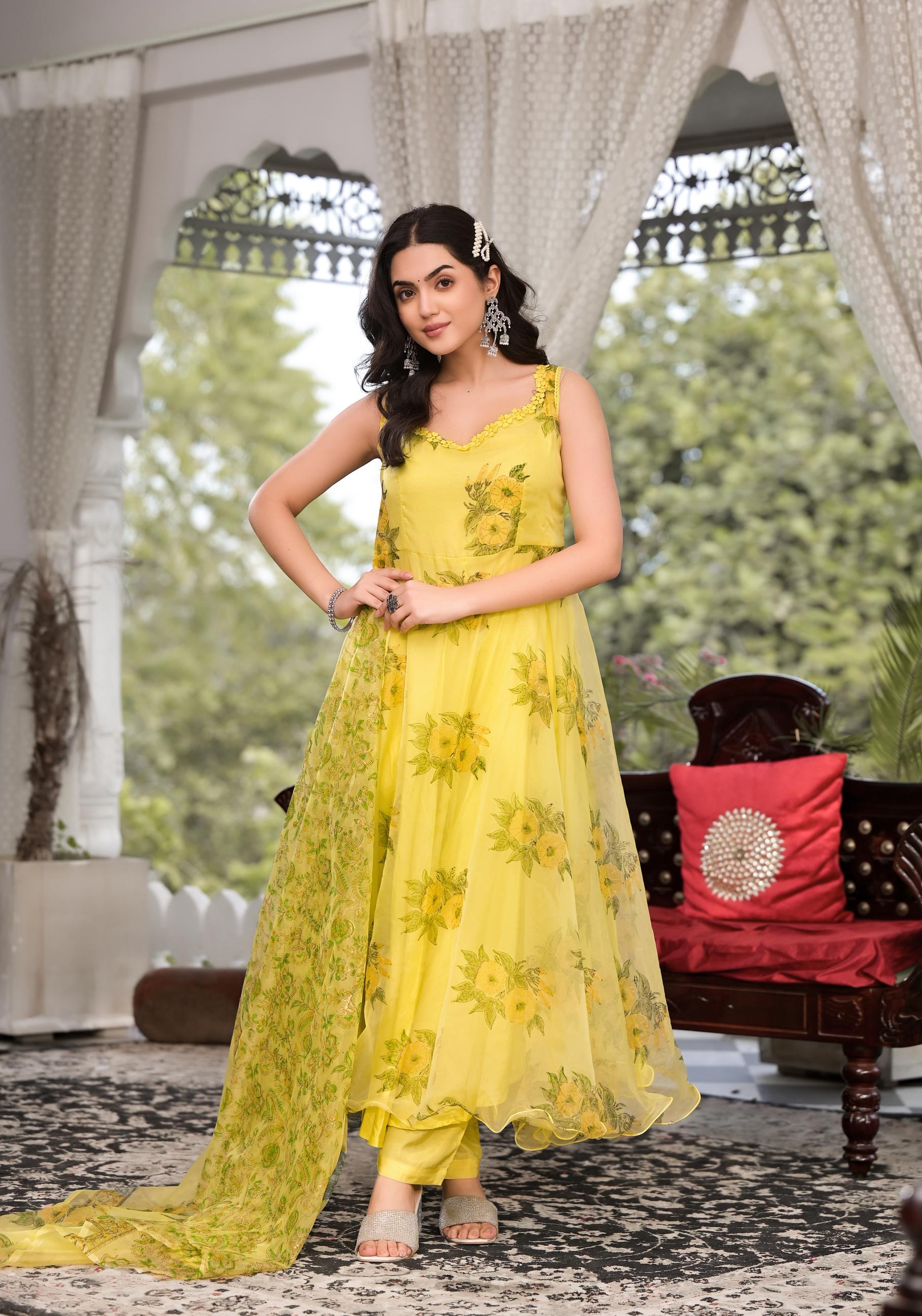 Light yellow anarkali dress hotsell