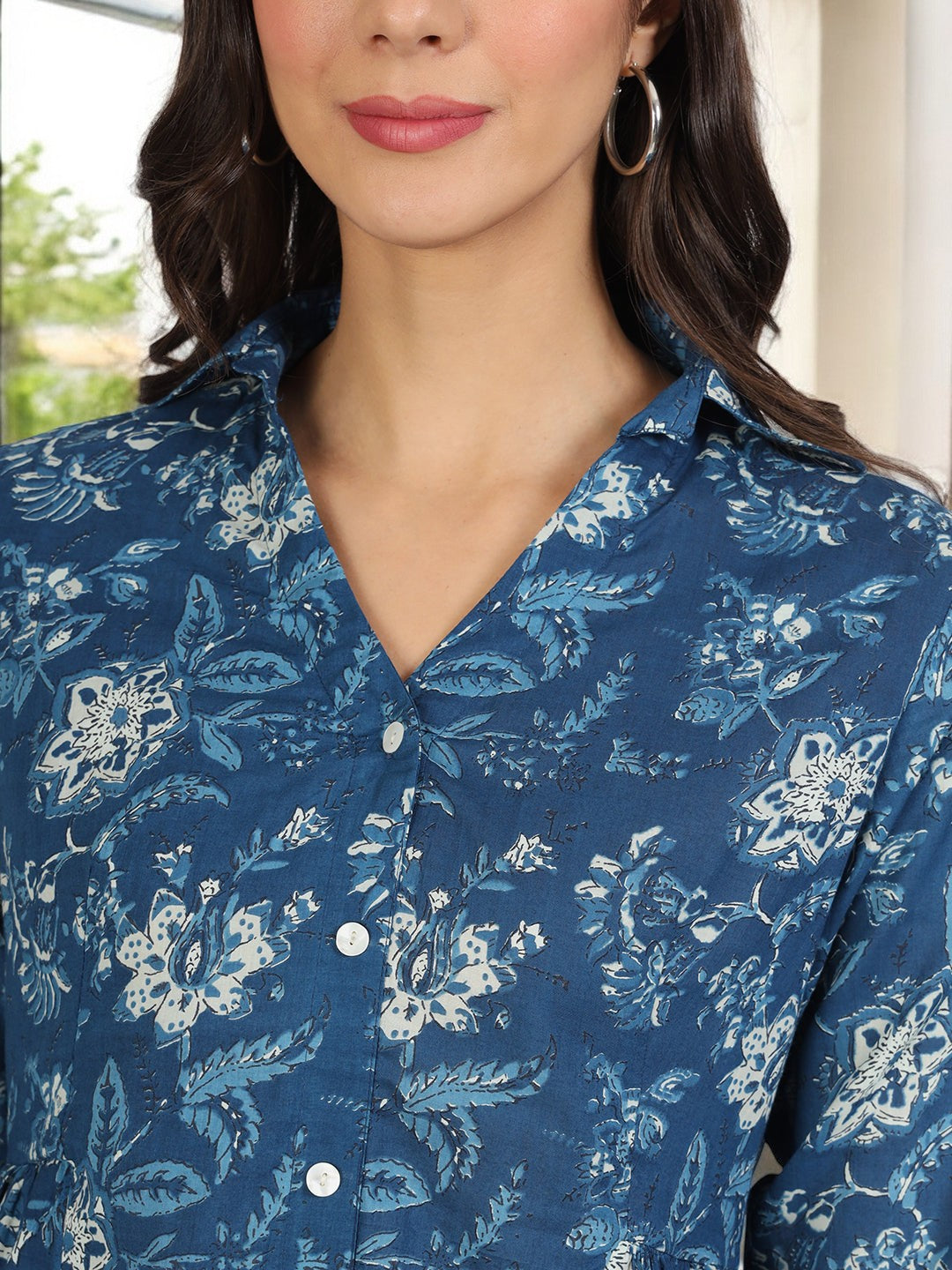 Indigo Blue Cotton Shirt Style Top