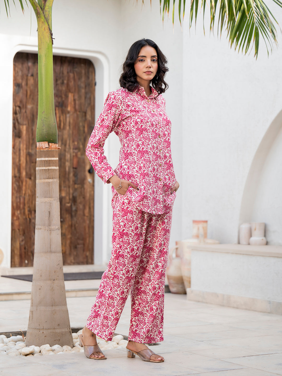 Red Floral Printed Rayon Co-ord Set