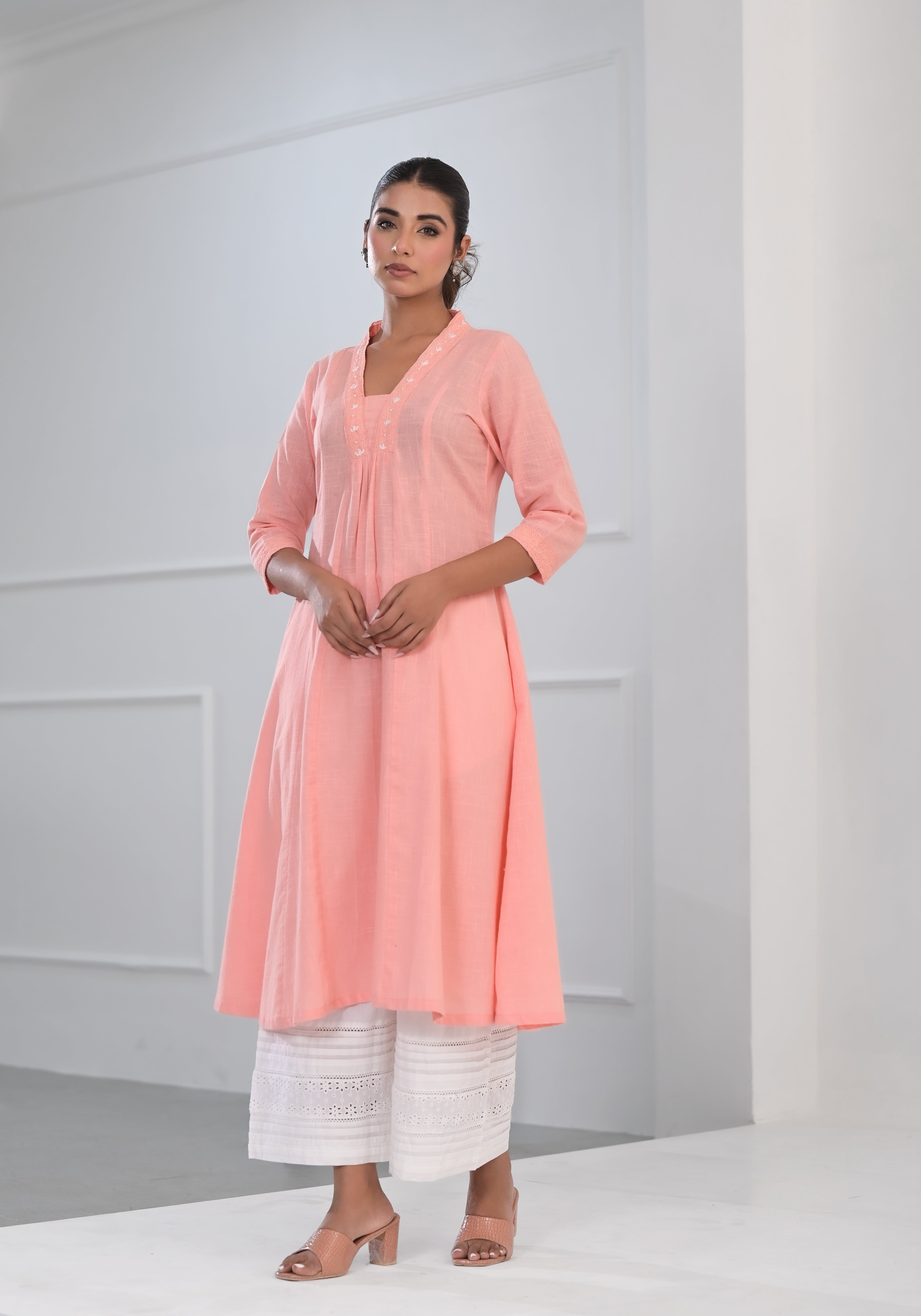 PEACH  SOLID COTTON KURTA