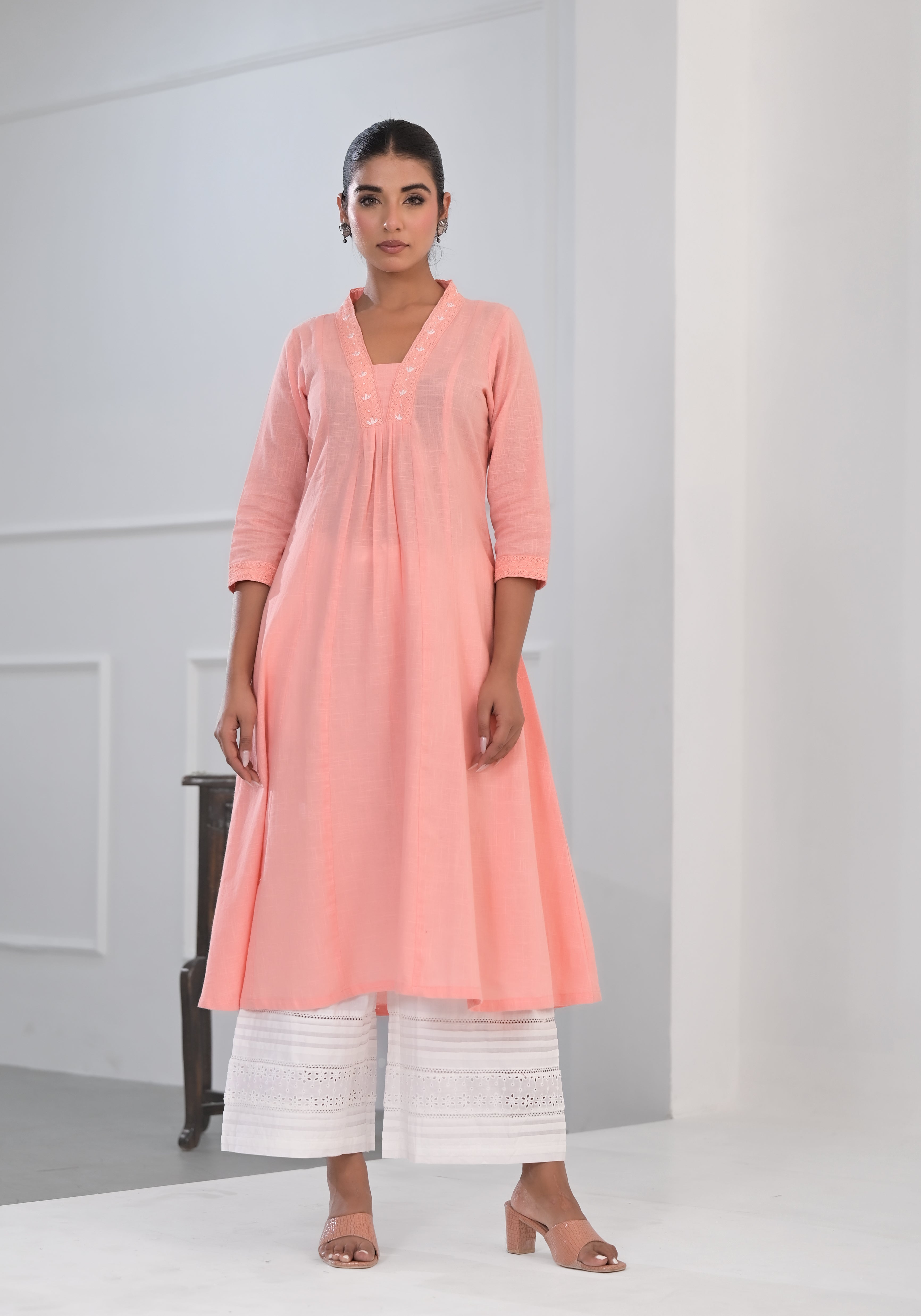 PEACH  SOLID COTTON KURTA