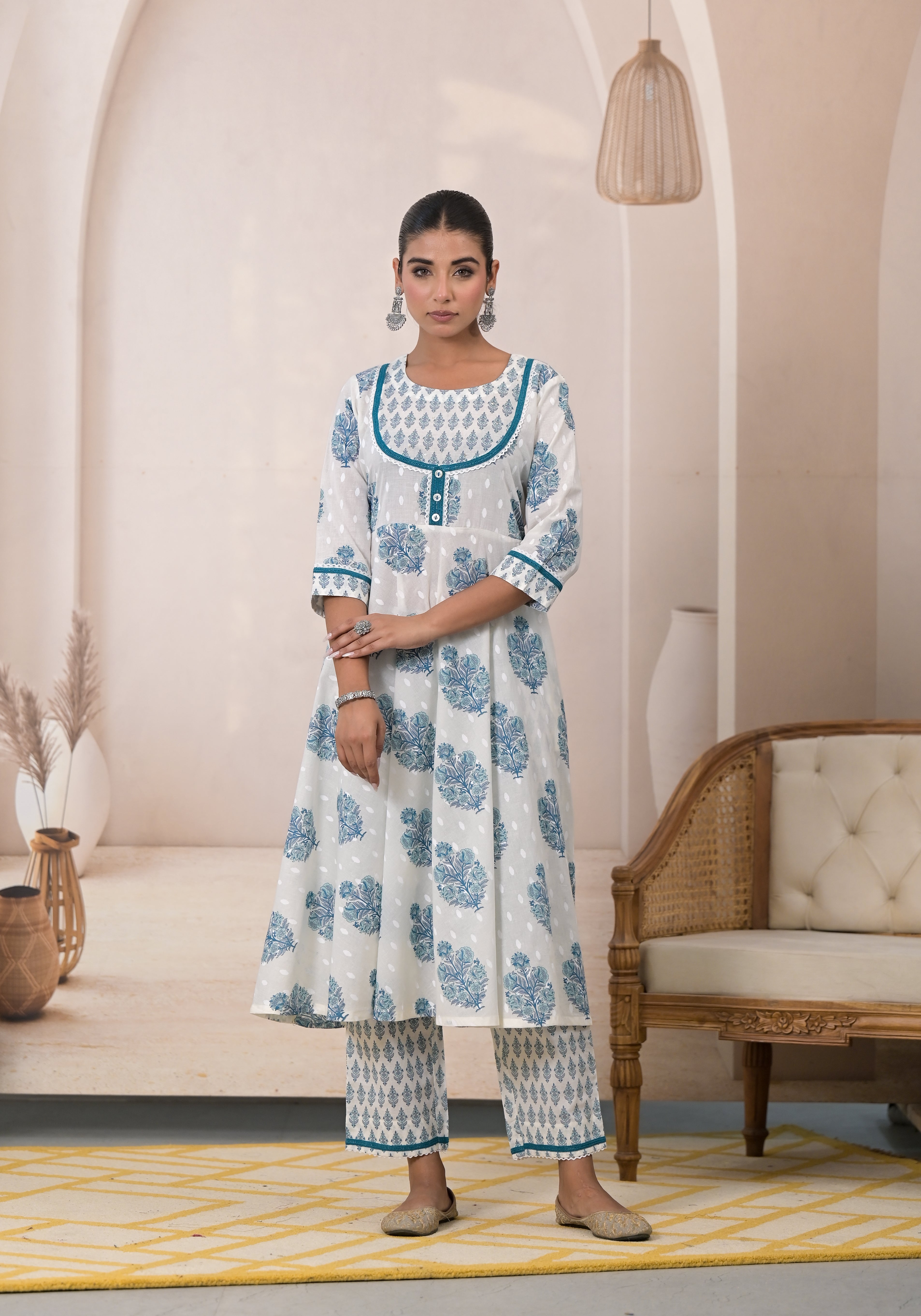 Blue Blossom Cotton Anarkali Suit