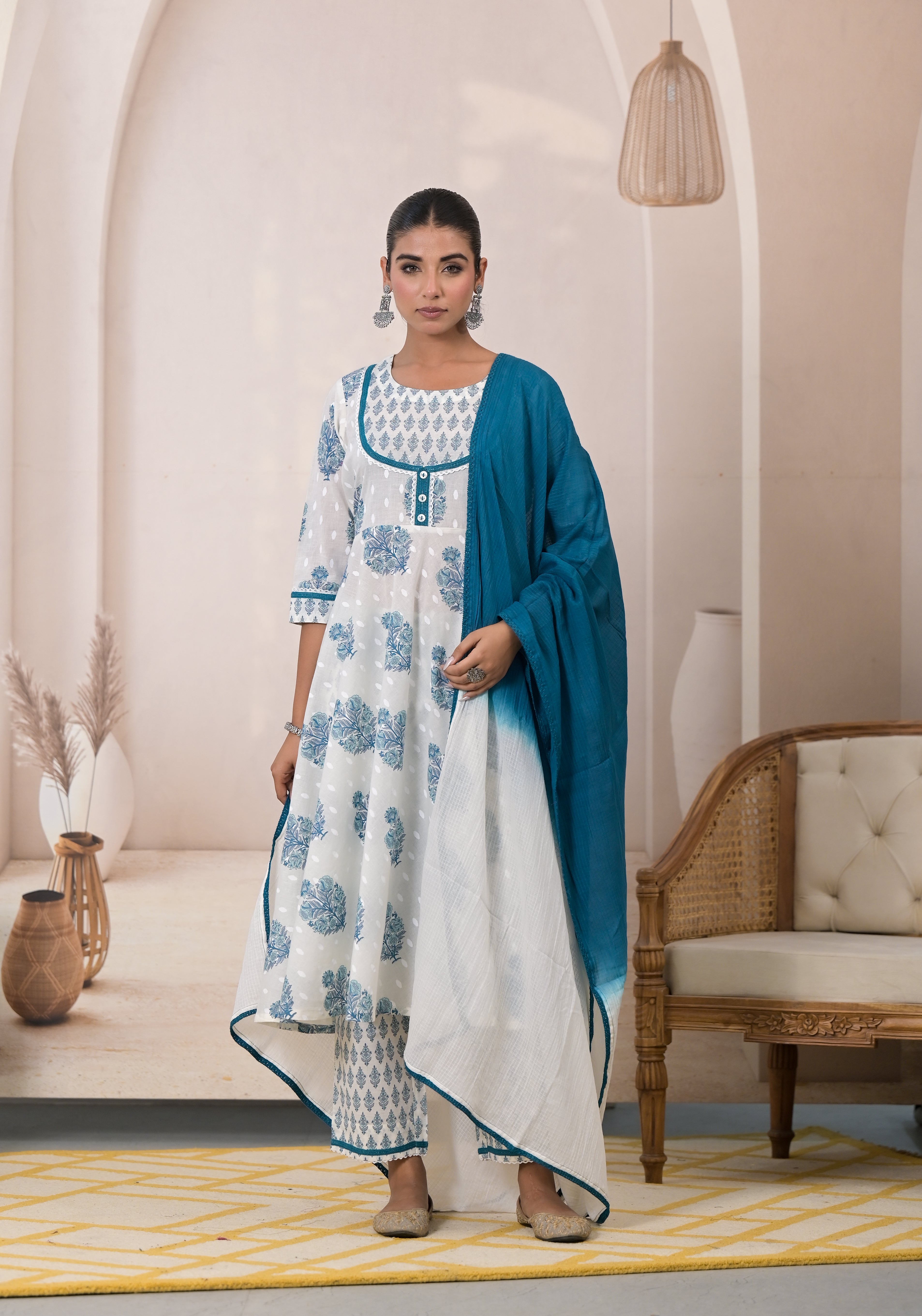 Blue Blossom Cotton Anarkali Suit