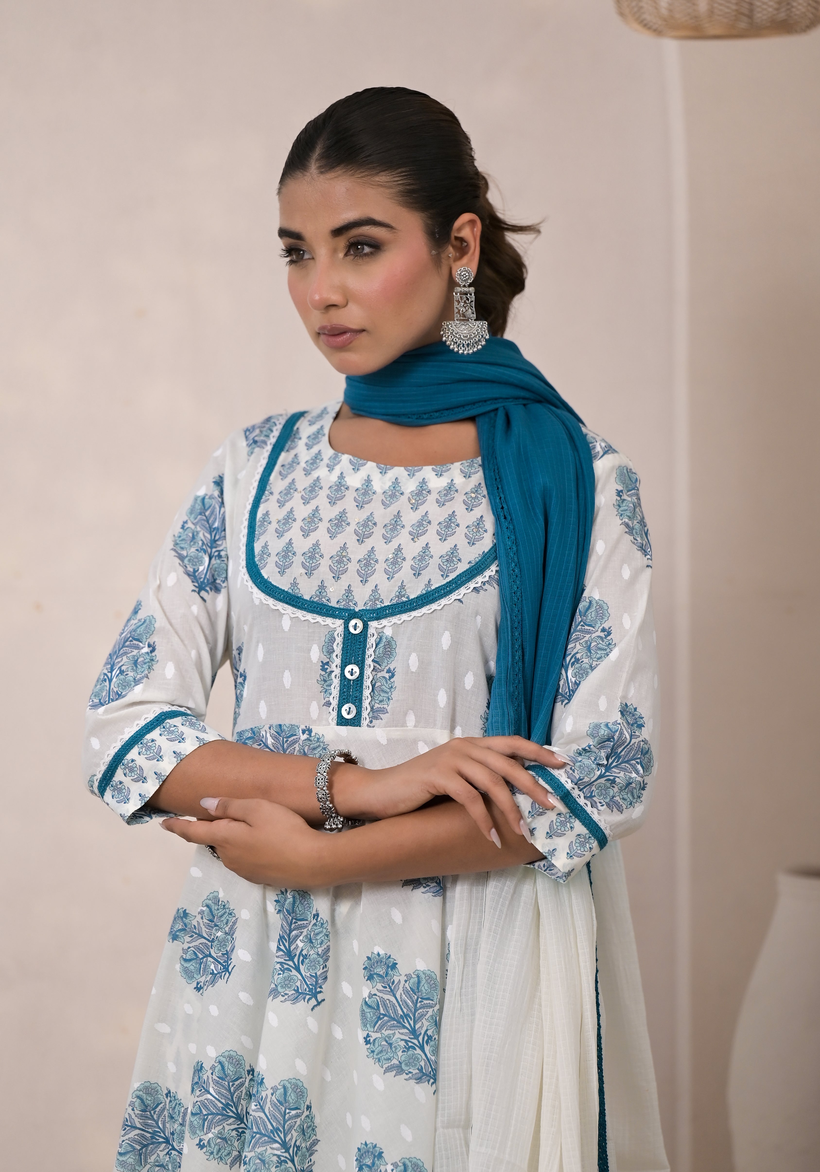 Blue Blossom Cotton Anarkali Suit