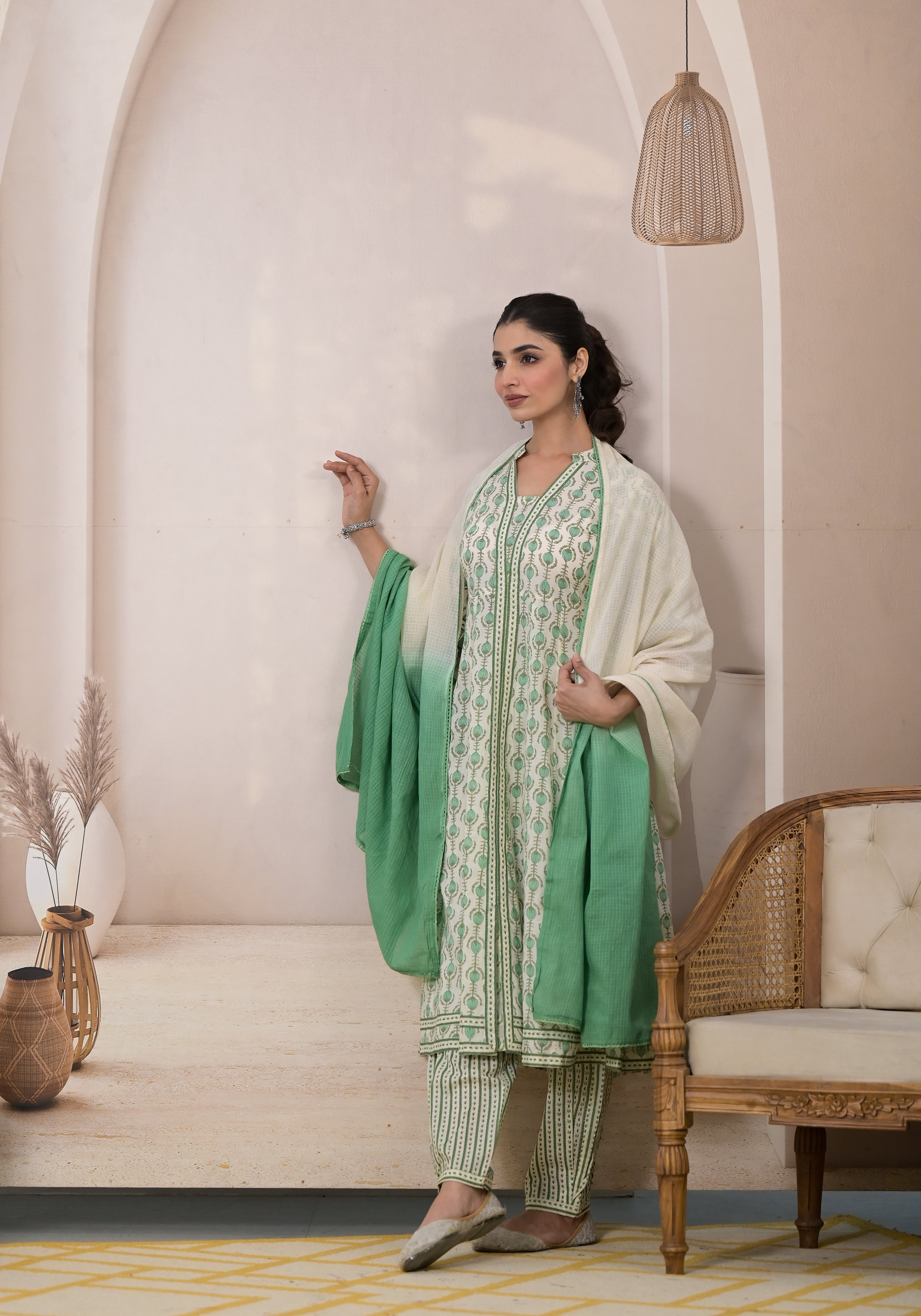 Mint Blossom Anarkali Suit with Dupatta