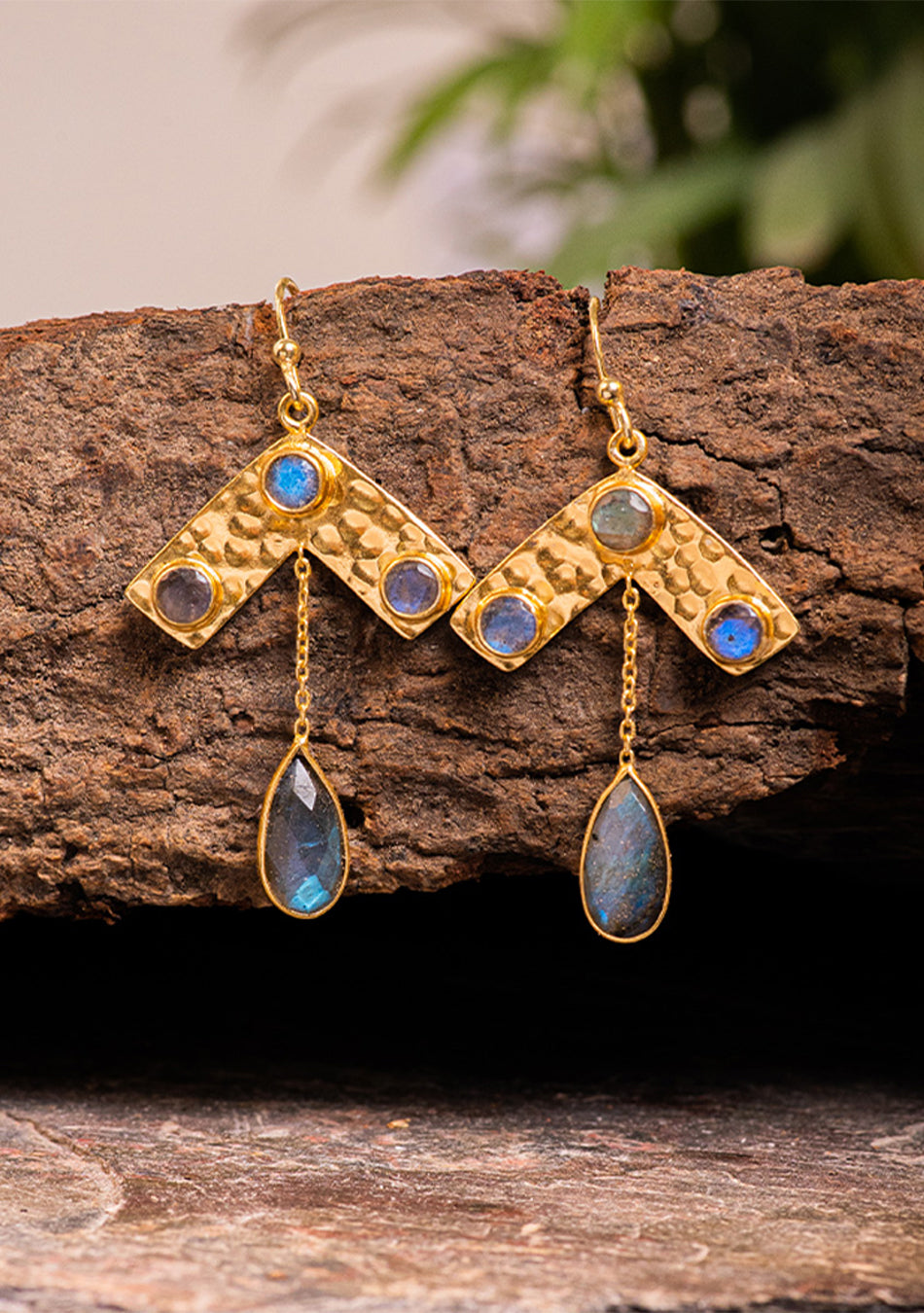 Labradorite Gold Plated Earrings