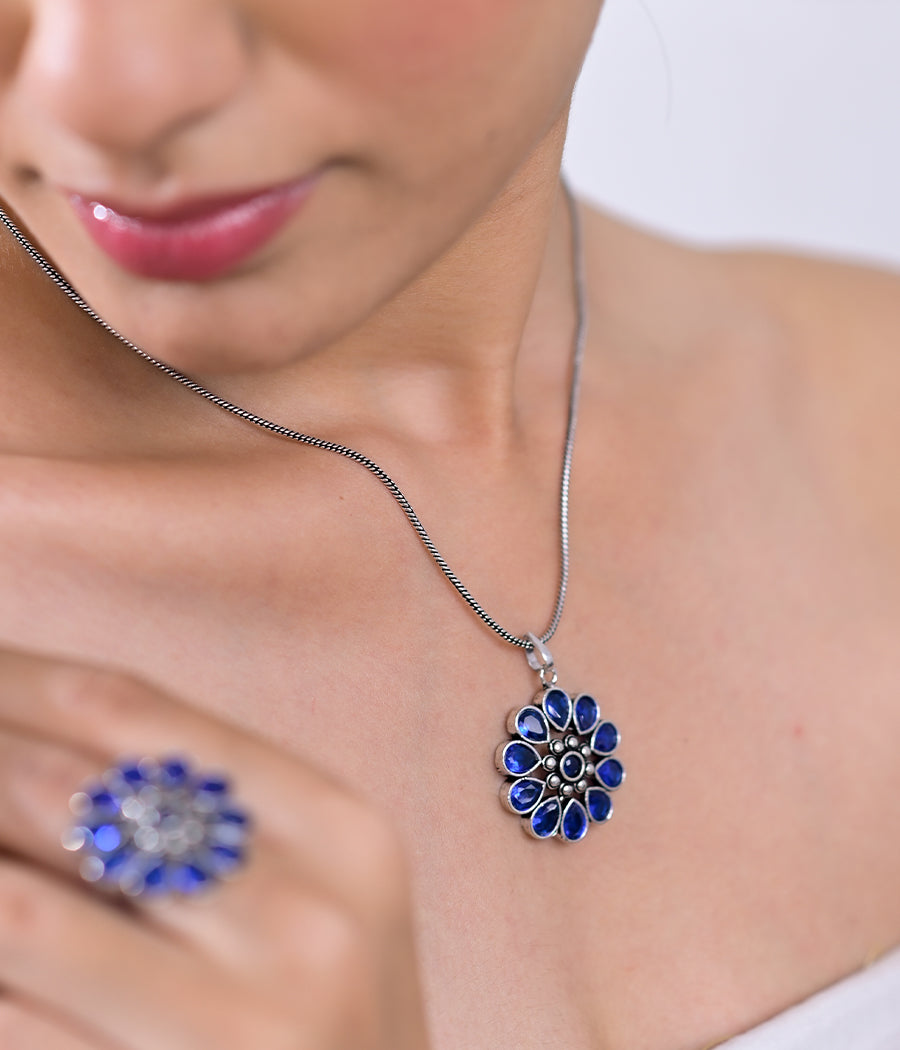 Sapphire Blossom Pendant Set