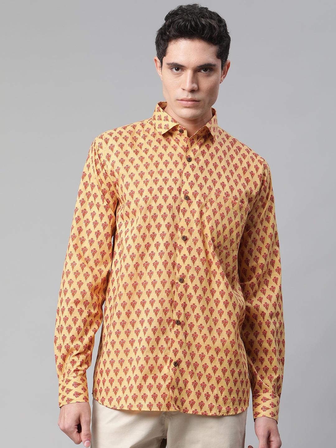 Mustard & Pink Cotton Full Sleeve Shirt for Men