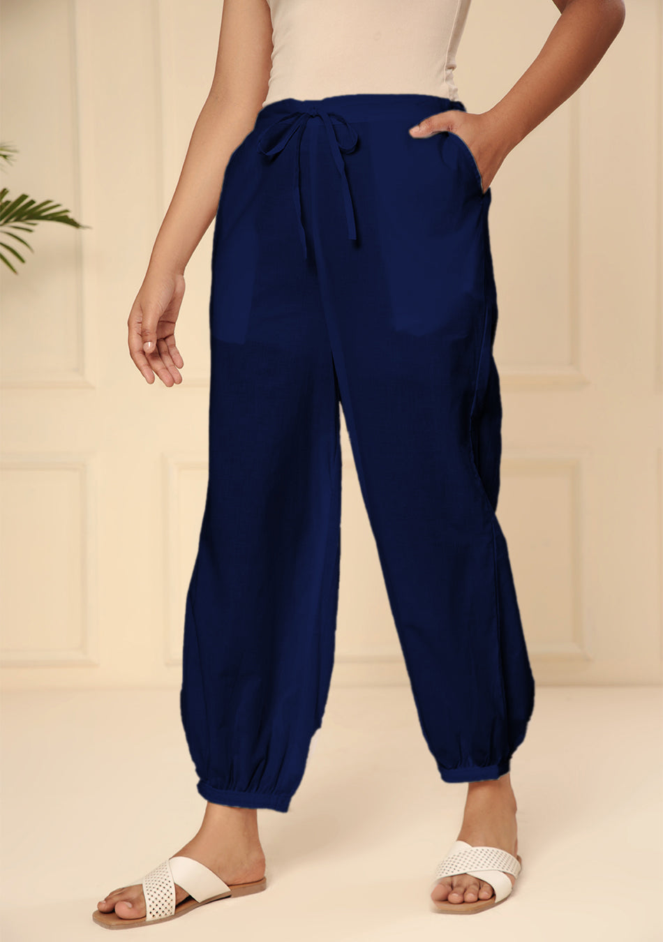 ROYAL BLUE EMBROIDERED LACE CUFF PANT