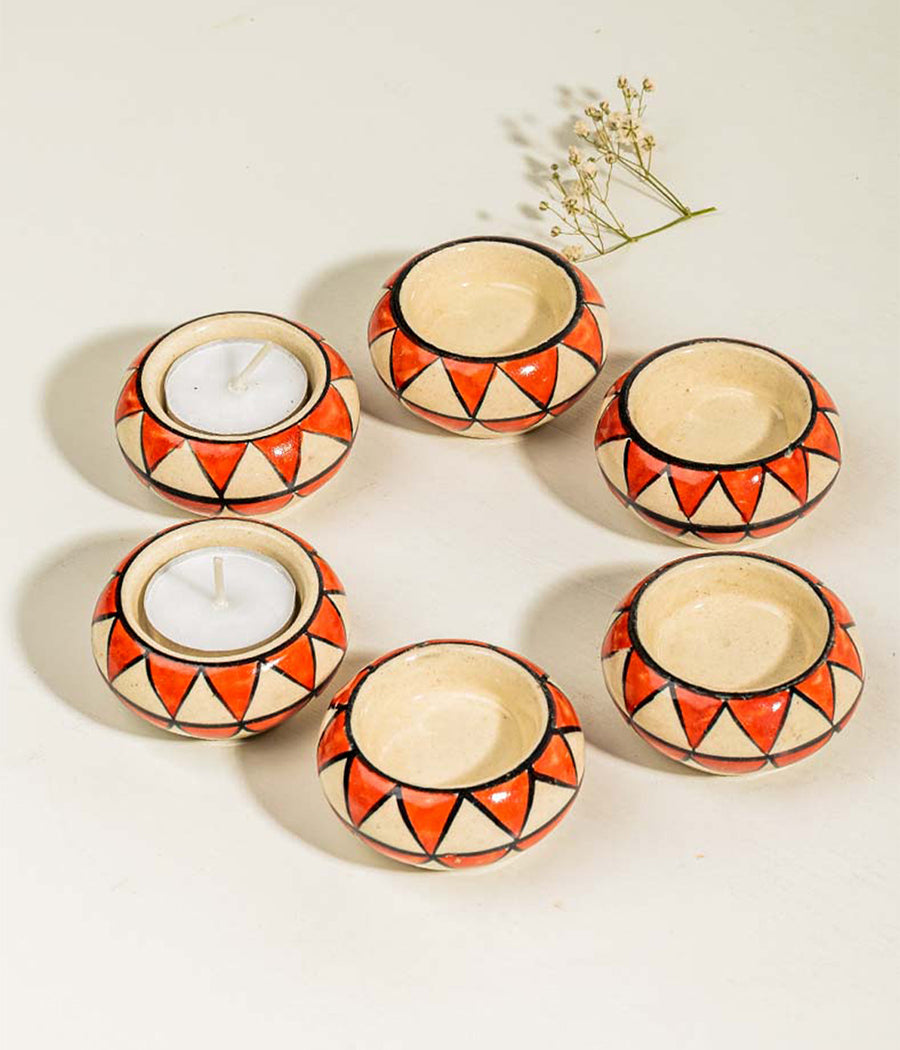 Blue Pottery Red Hills Diya - Set of 6