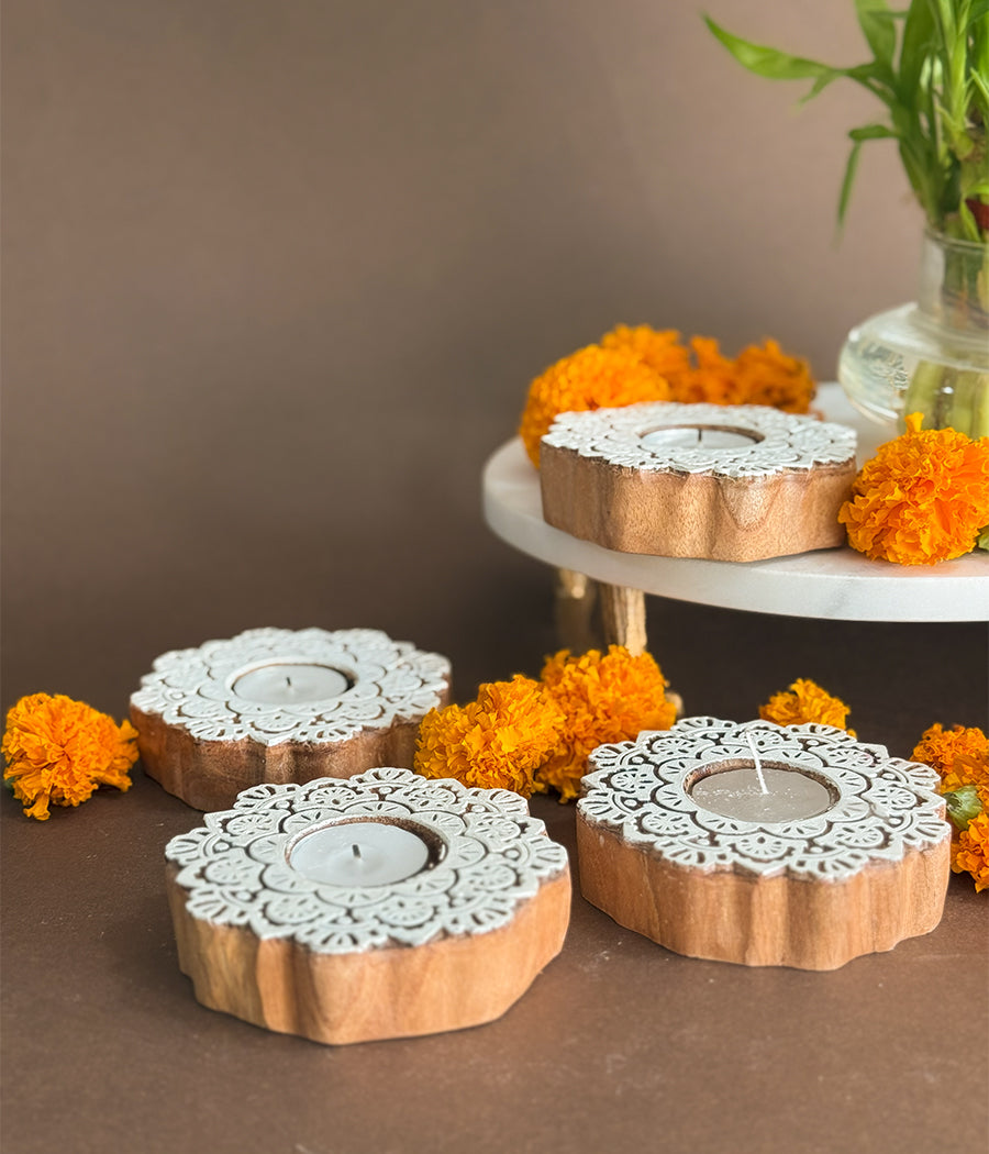 Wooden Devine Night Diya - Set of 4 Diyas