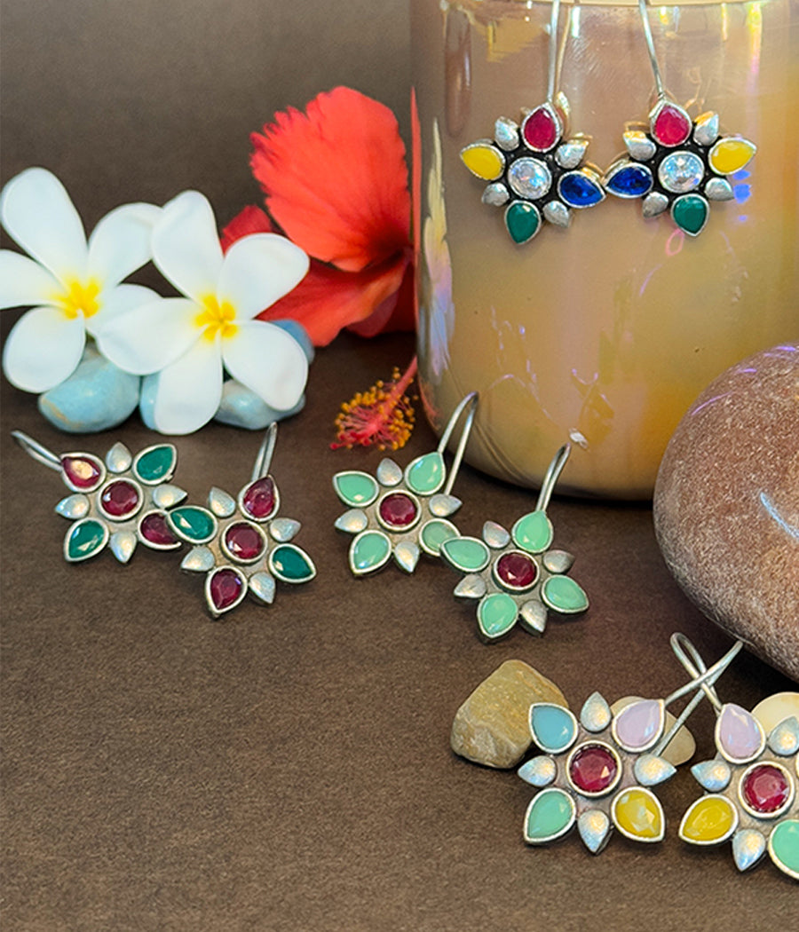 Vibrant Bloom Drop Earrings Set of 5