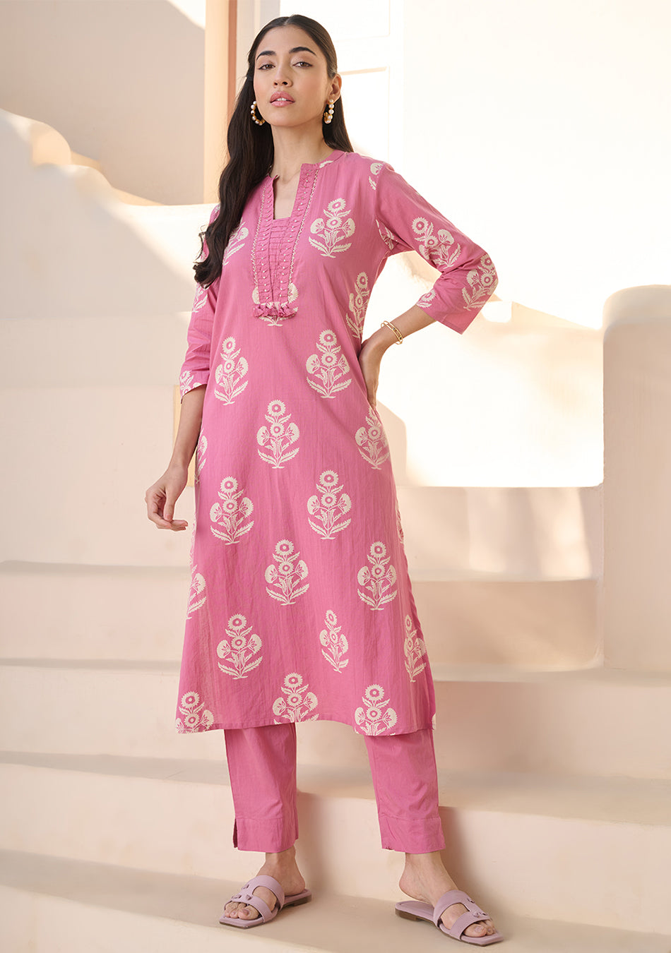 Rose Printed Suit Set with Dupatta