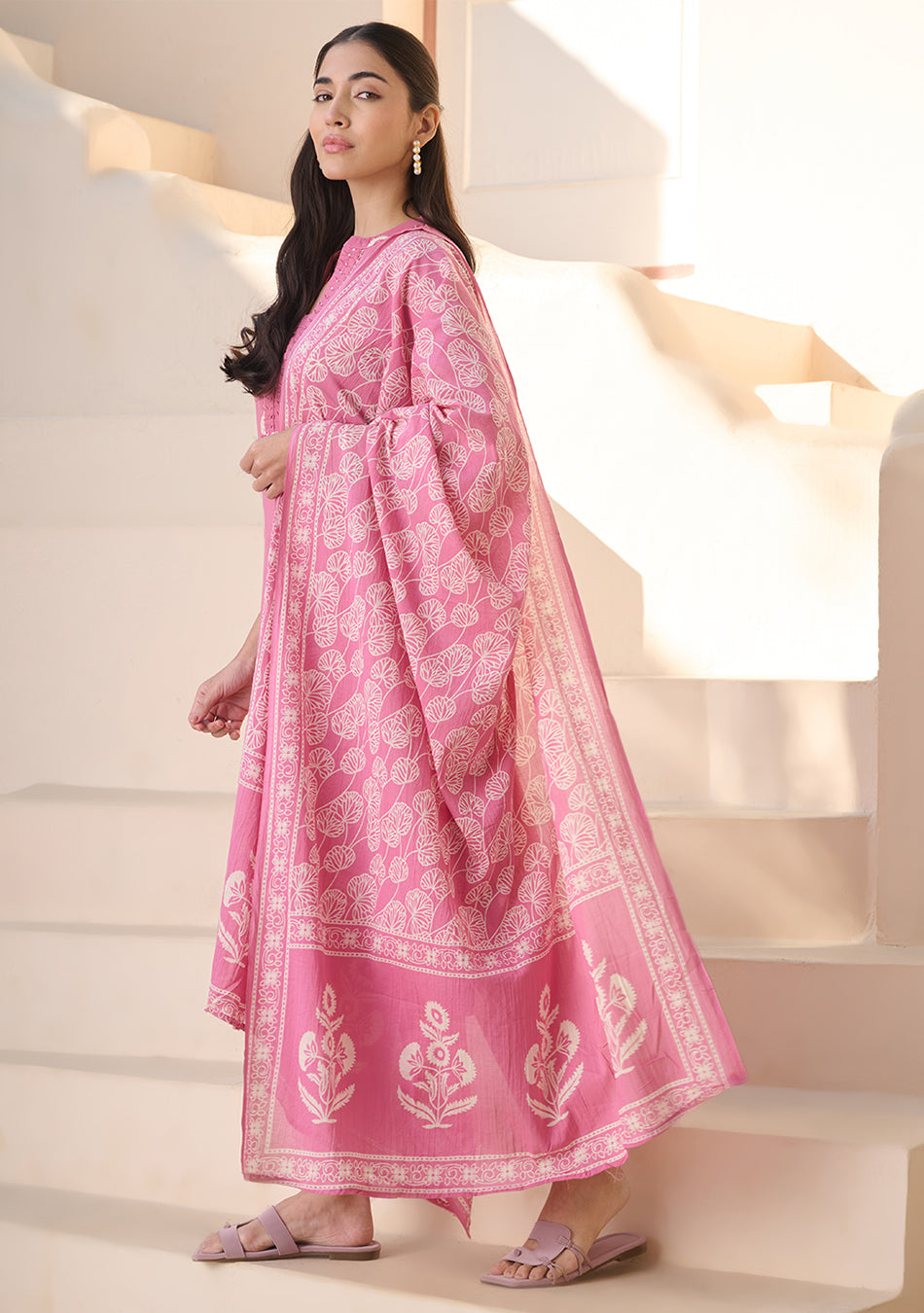 Rose Printed Suit Set with Dupatta