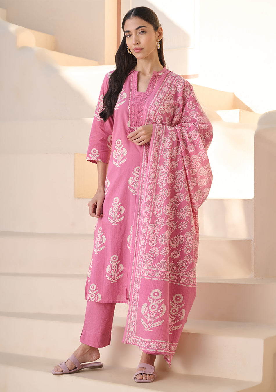 Rose Printed Suit Set with Dupatta