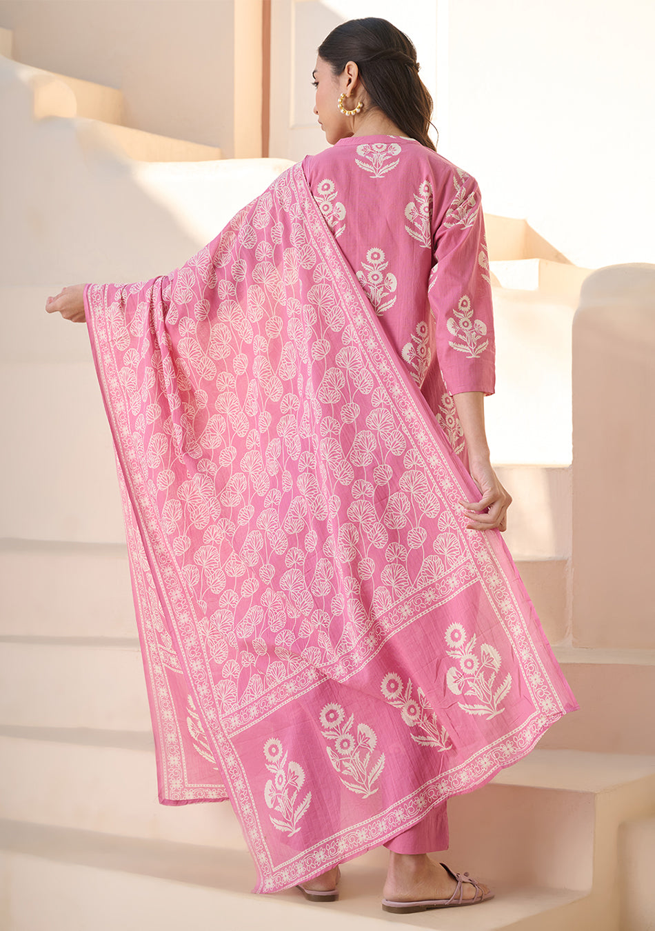 Rose Printed Suit Set with Dupatta