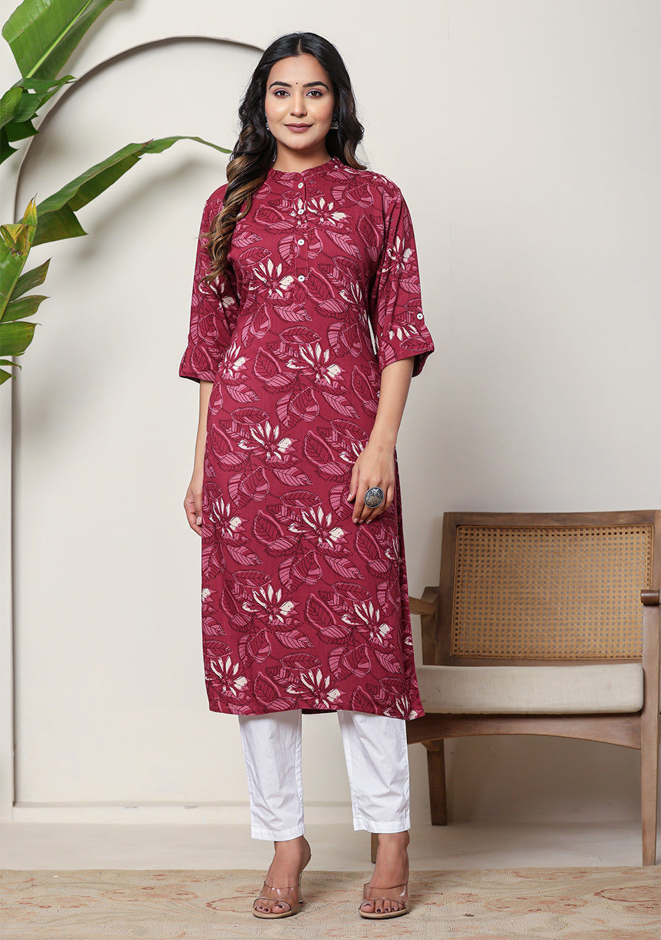 Maroon Floral Kurta