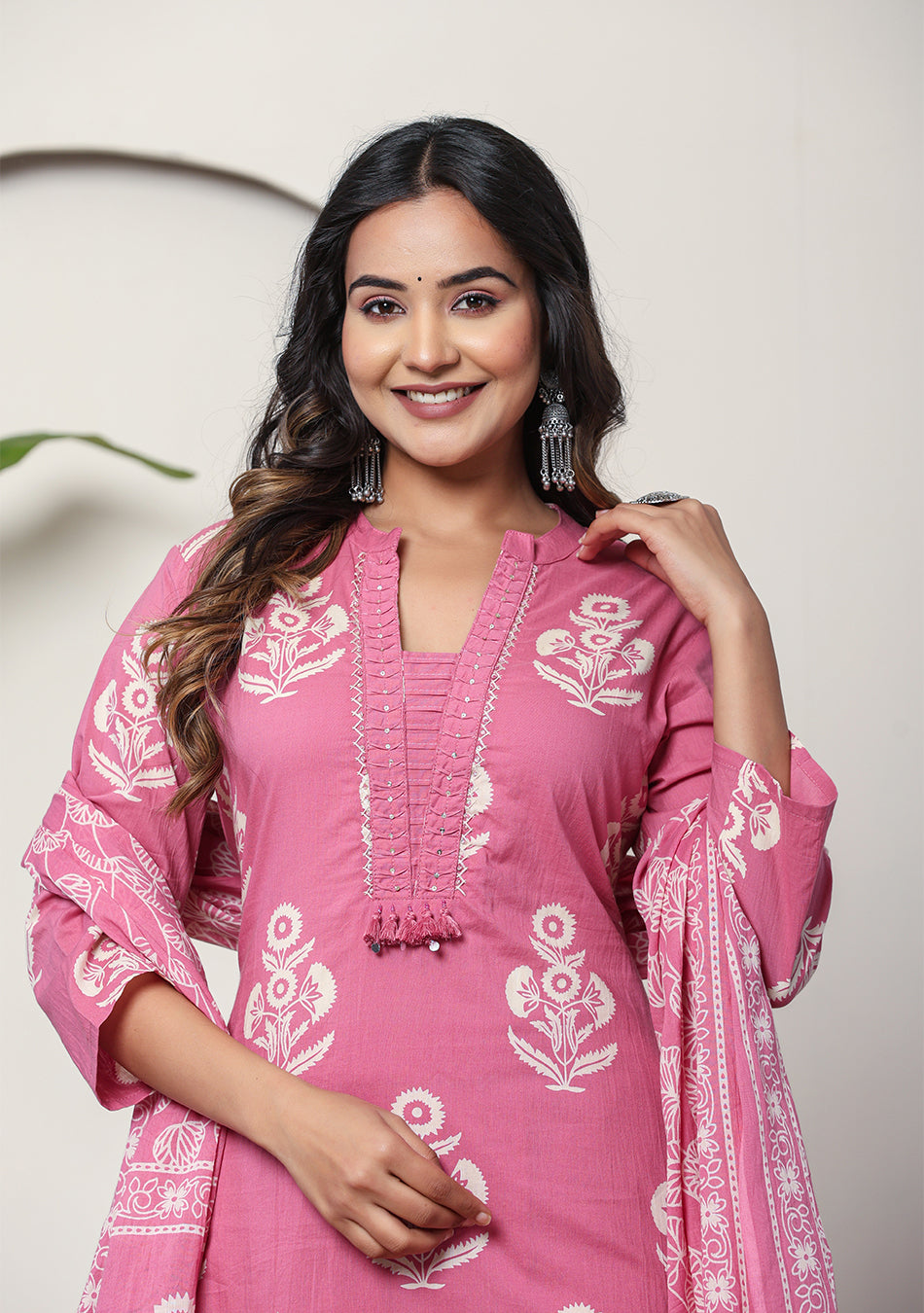 Rose Printed Suit Set with Dupatta