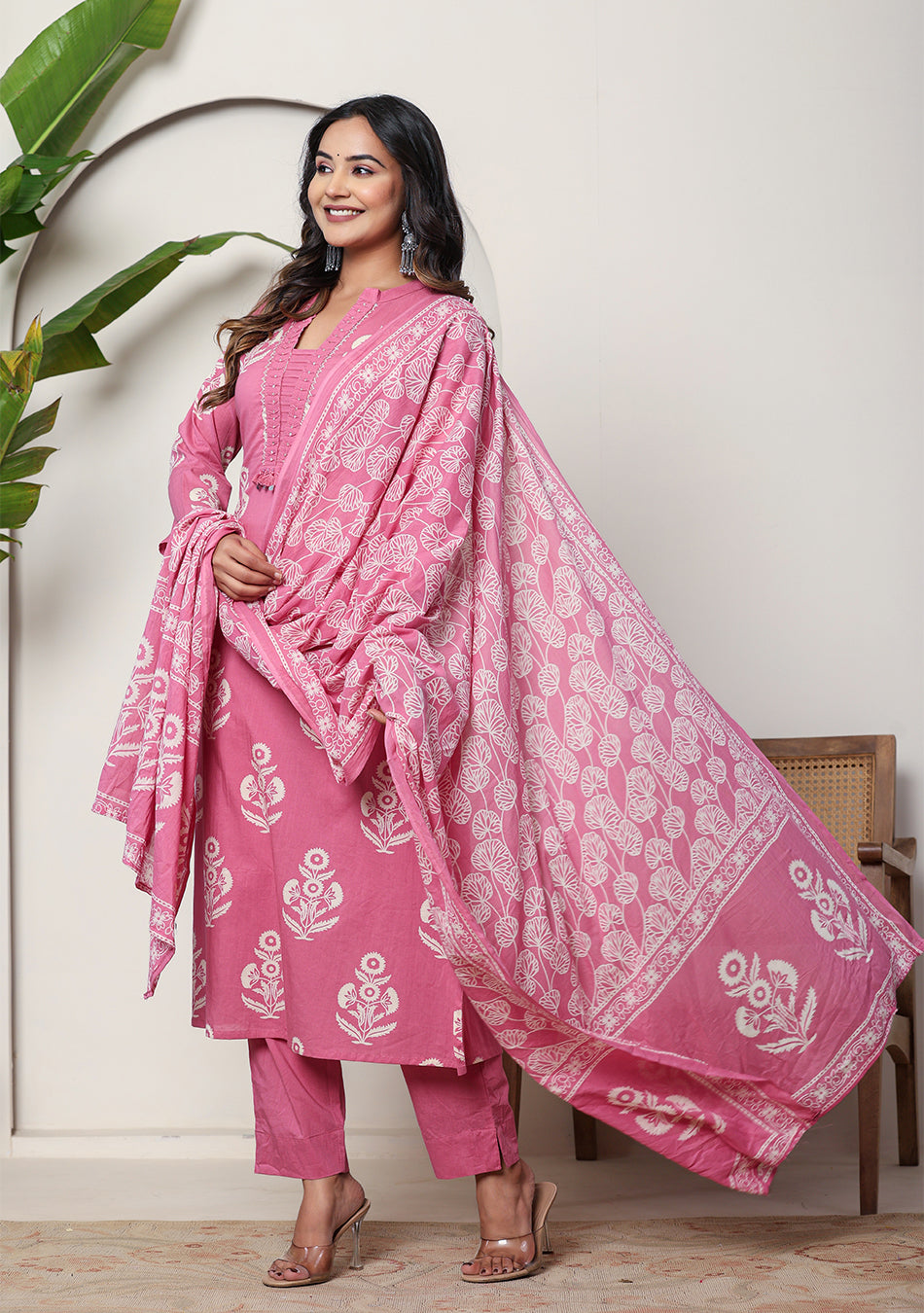 Rose Printed Suit Set with Dupatta