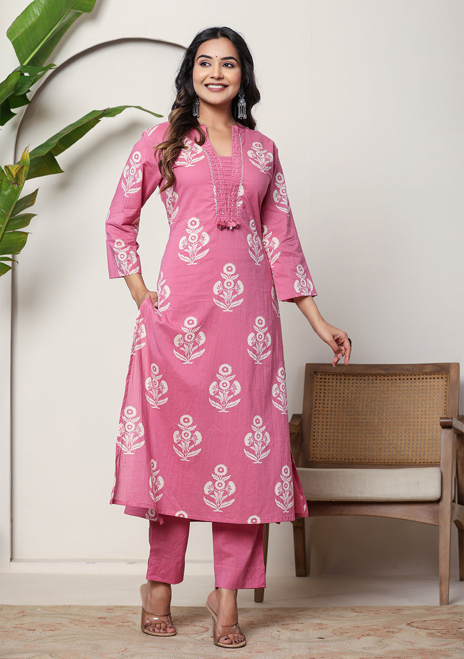 Rose Printed Suit Set with Dupatta