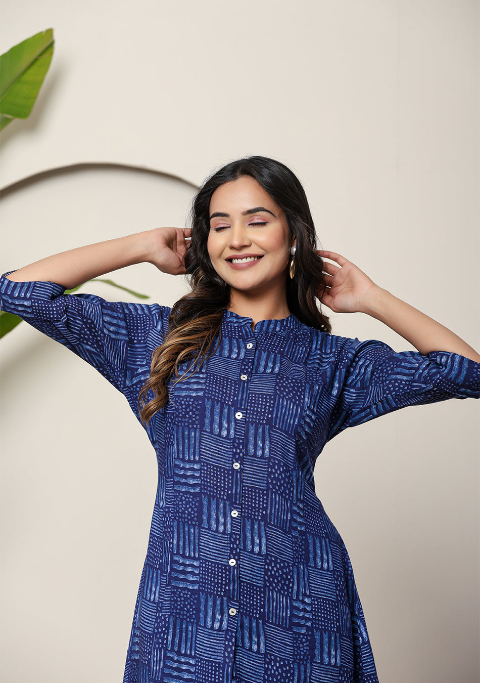 Indigo Geometric Print Top