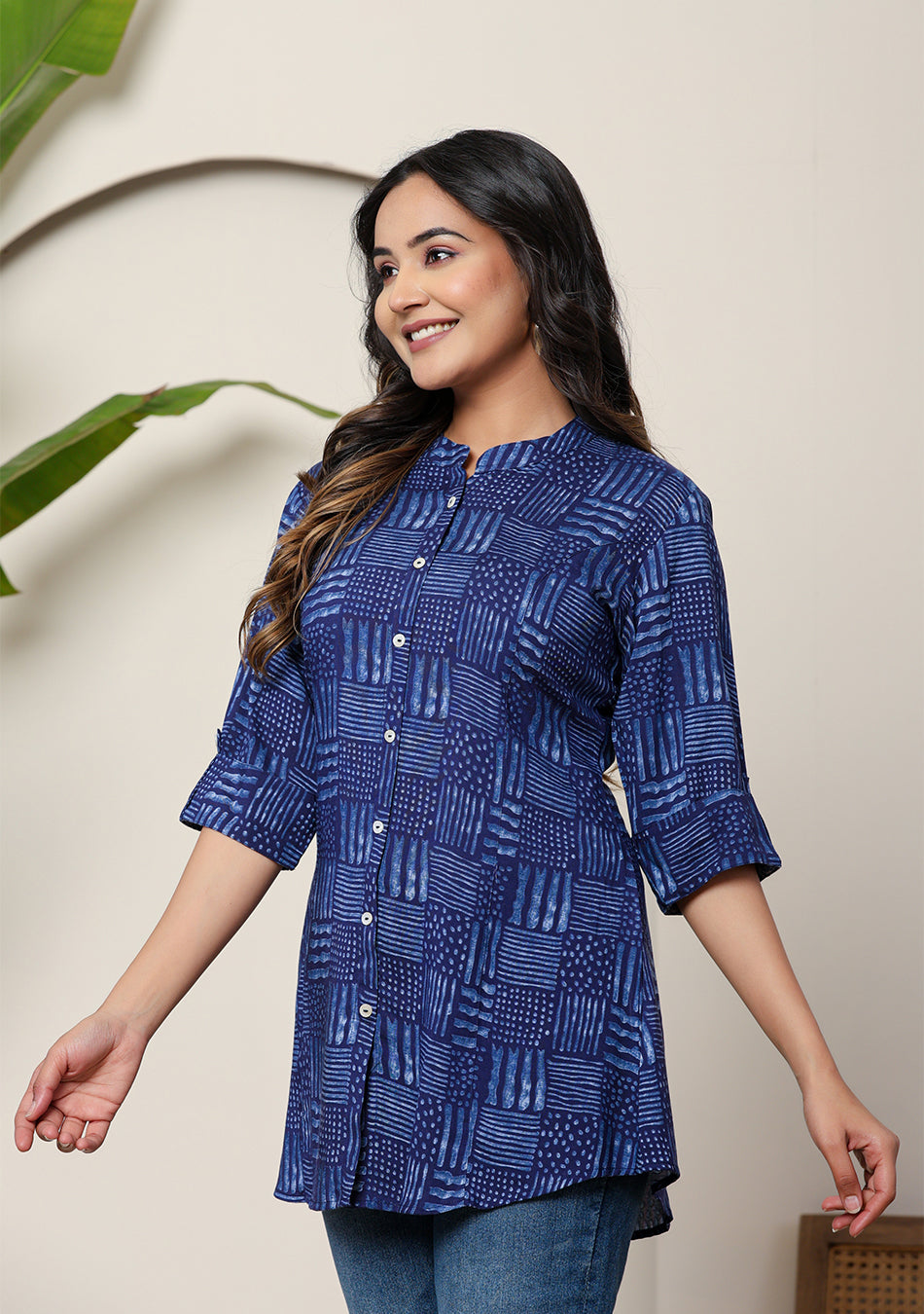 Indigo Geometric Print Top