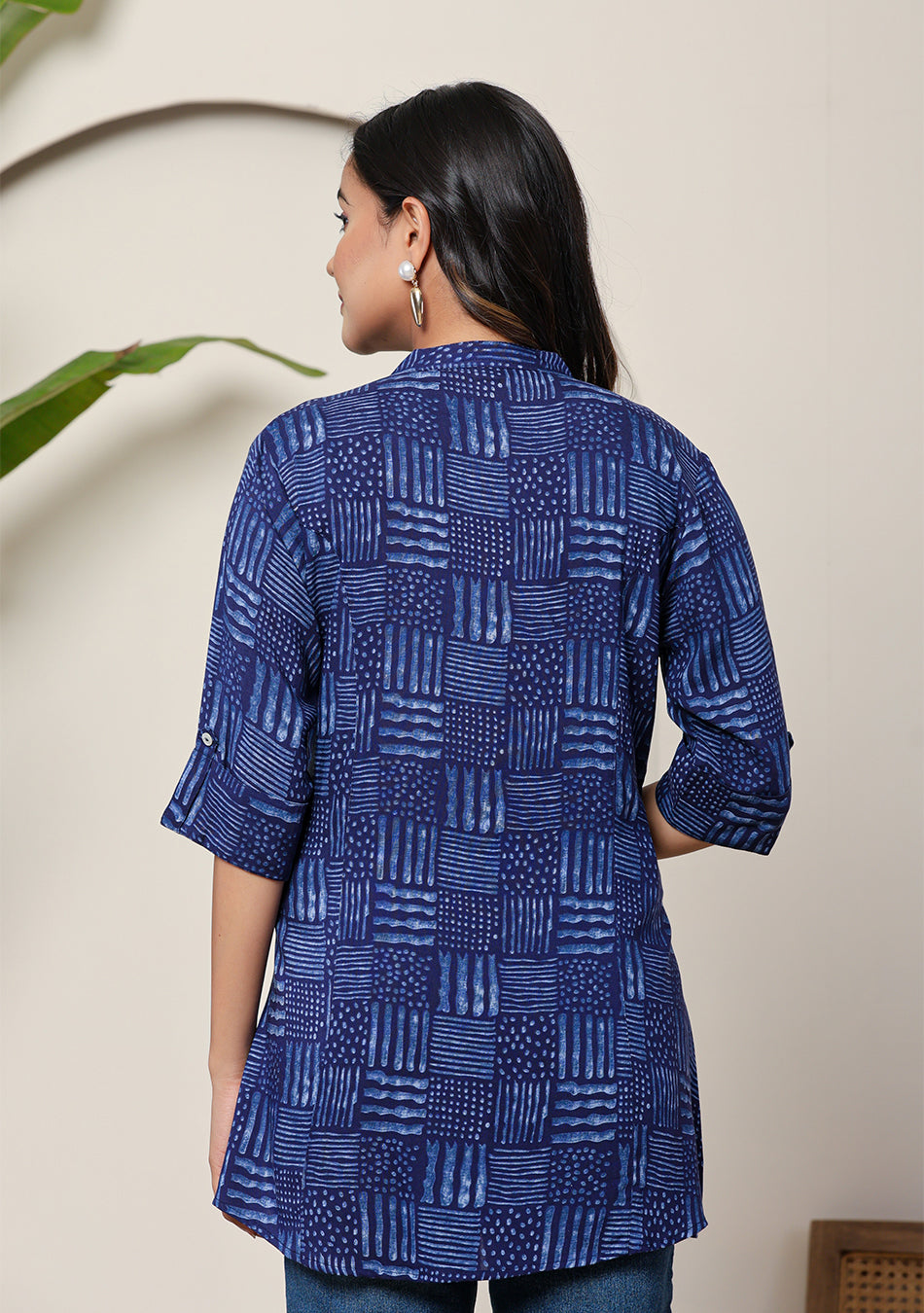 Indigo Geometric Print Top