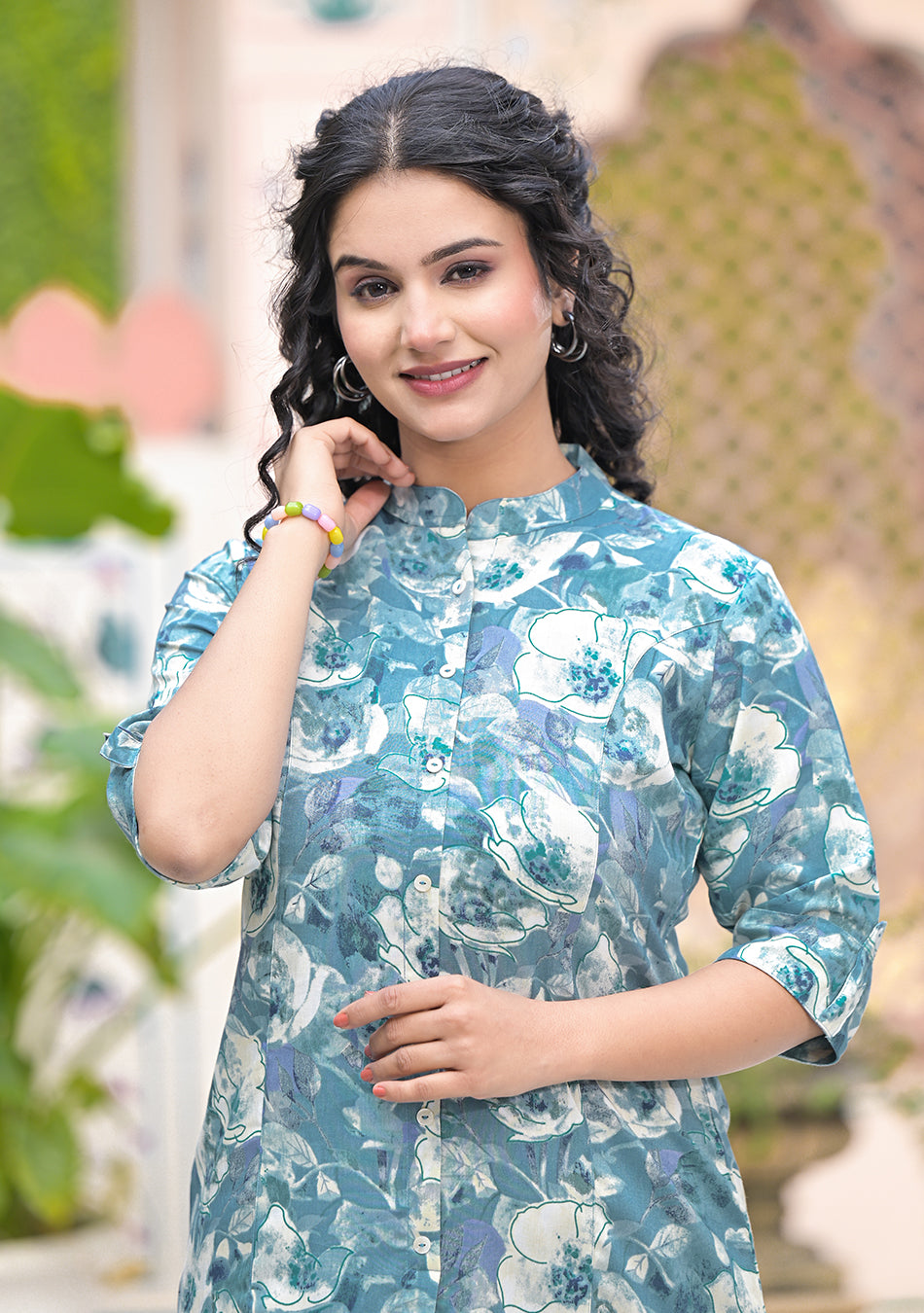 Peacock Blue Floral Top