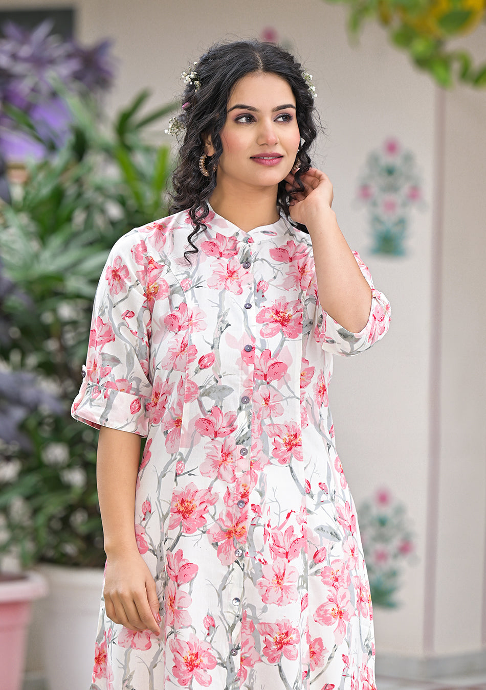 Ivory Floral Printed Kurta