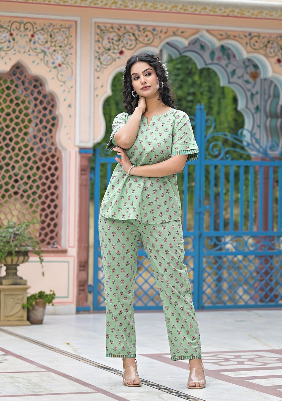 Pastel Green Floral Night wear/lounge wear