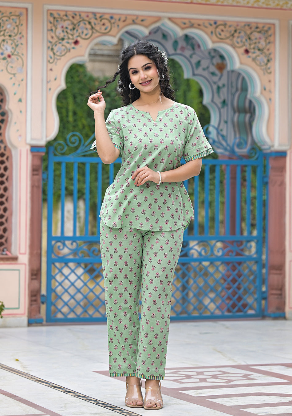 Pastel Green Floral Night wear/lounge wear