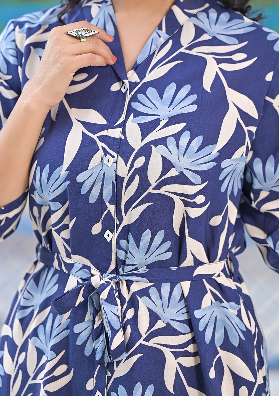 Azure Botanical Midi Dress