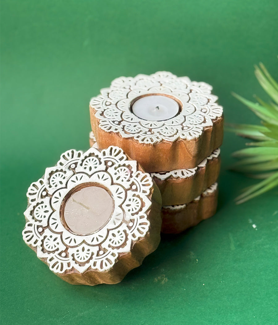 Wooden Devine Night Diya - Set of 4 Diyas