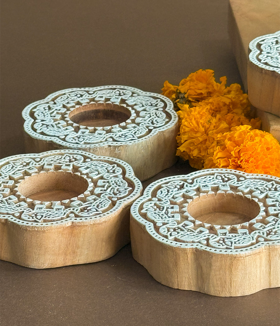 Enchanted Wooden Glow Diya - Set of 4