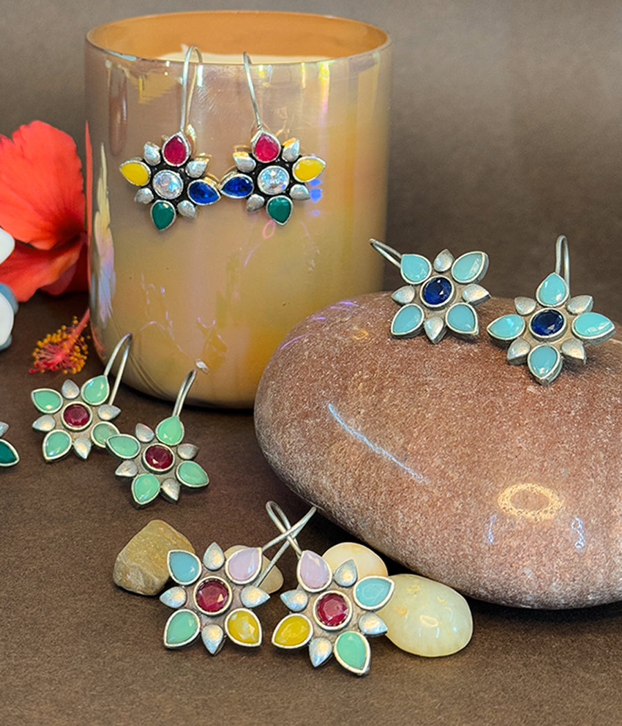 Vibrant Bloom Drop Earrings Set of 5