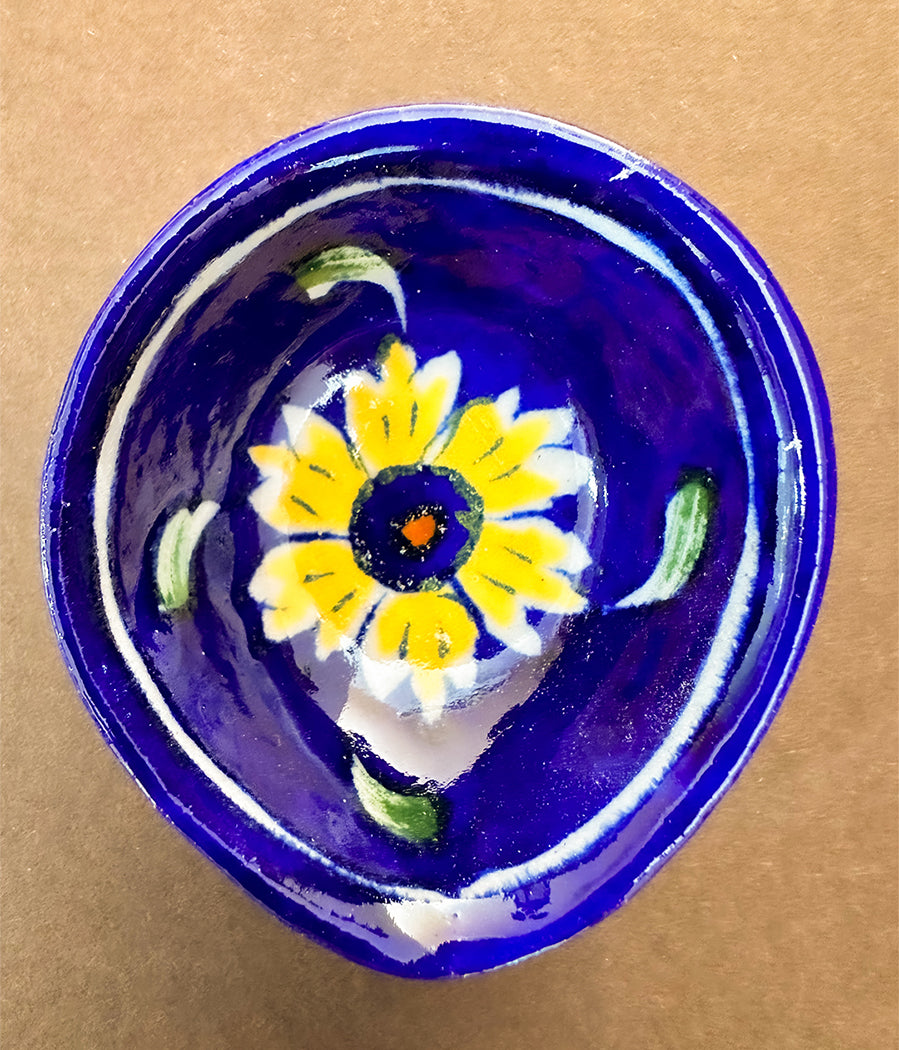 Blue Pottery Sun Flower Design Diya - Set of 6