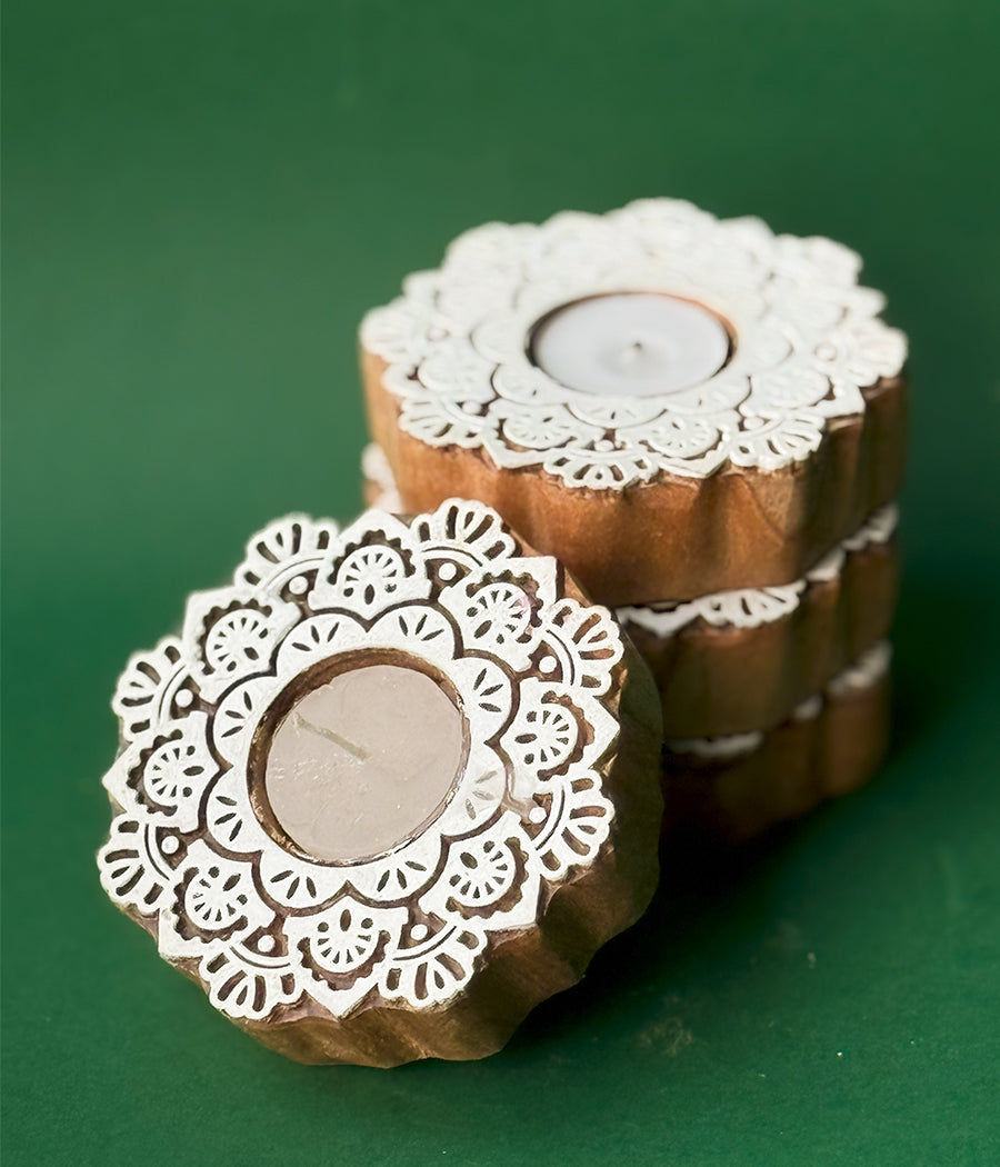 Wooden Devine Night Diya - Set of 4 Diyas