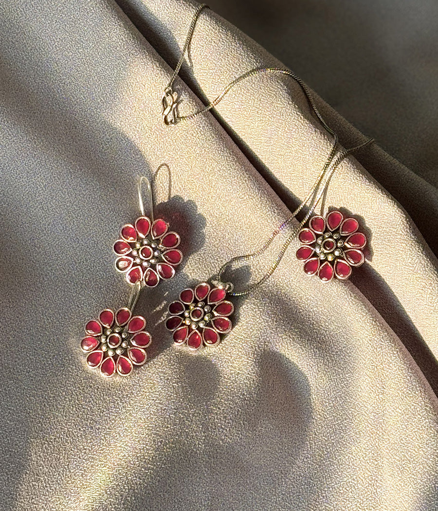 Ruby Blossom Pendant Set